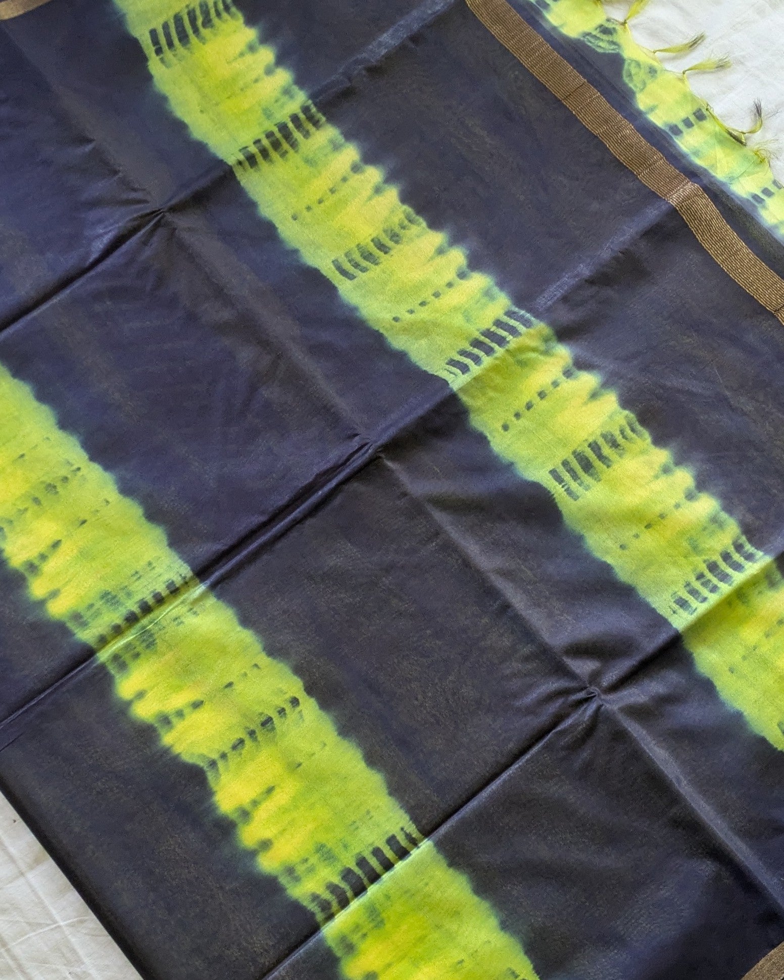 Shibori Bhagalpuri Sari with Blouse Piece Greenish Yellow