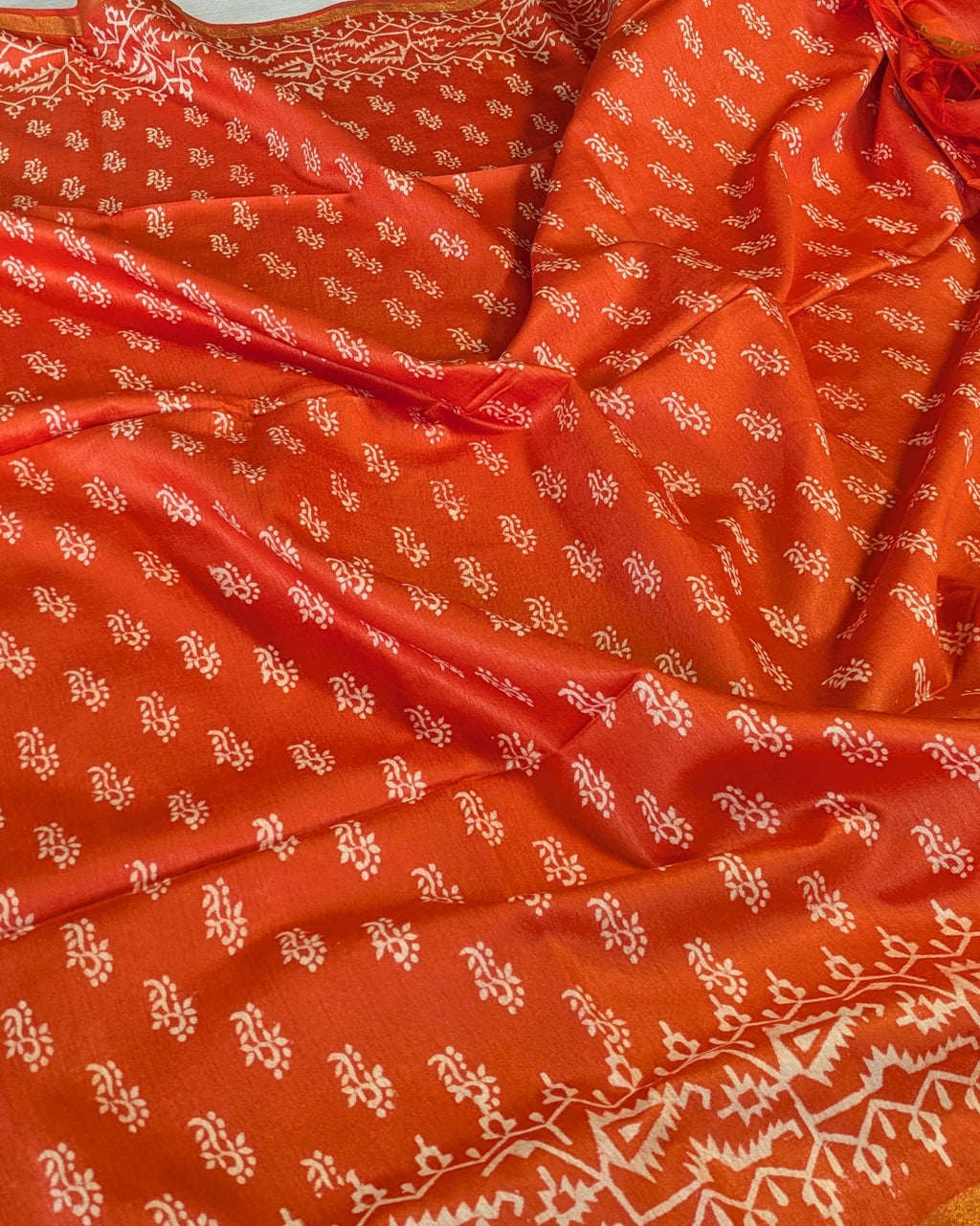 Chanderi Block Print Sari with Blouse Piece Orange 1