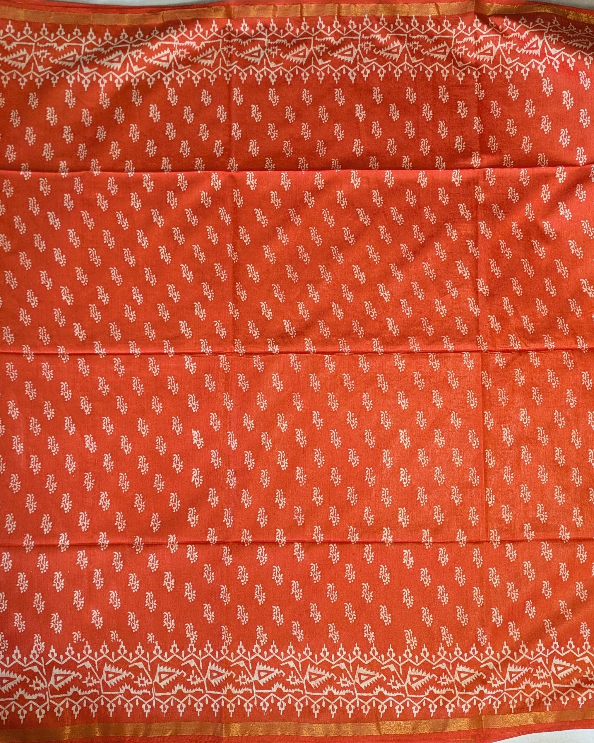 Chanderi Block Print Sari with Blouse Piece Orange 1