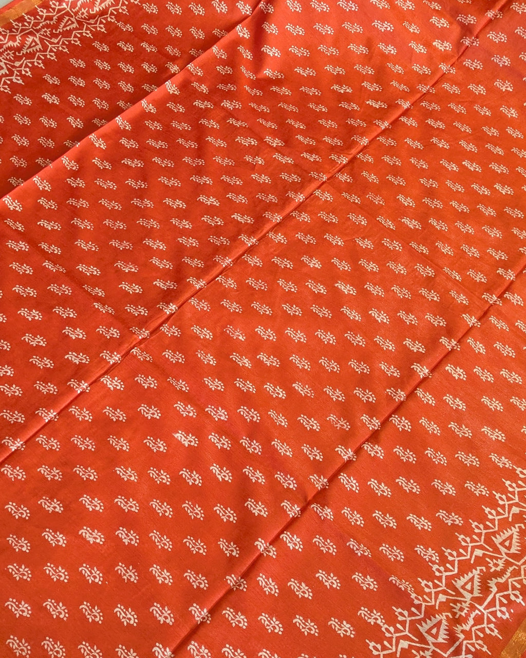 Chanderi Block Print Sari with Blouse Piece Orange 1