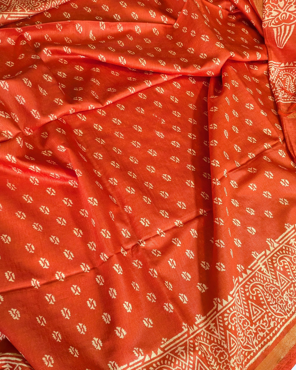 Chanderi Block Print Sari with Blouse Piece Orange 3