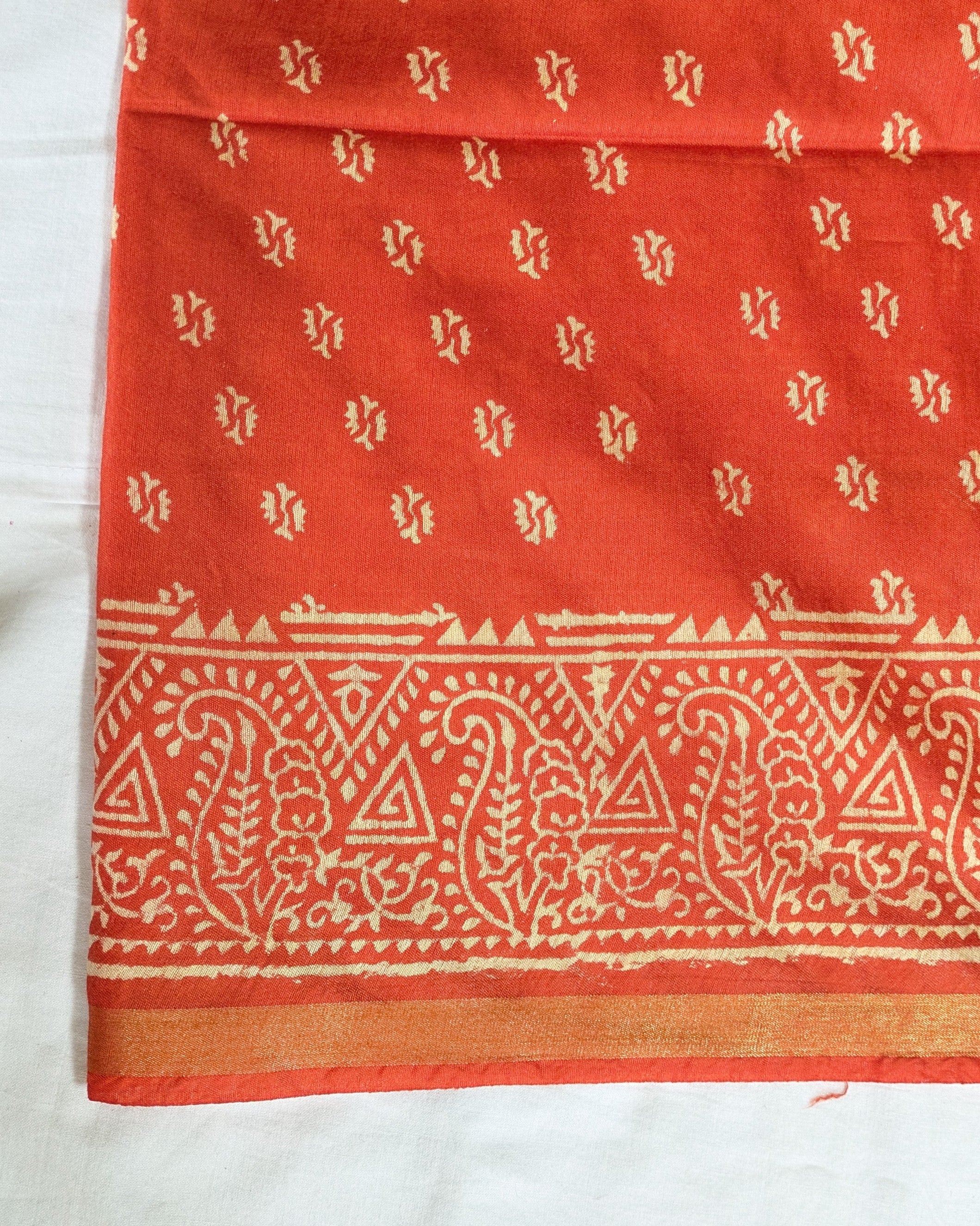 Chanderi Block Print Sari with Blouse Piece Orange 3