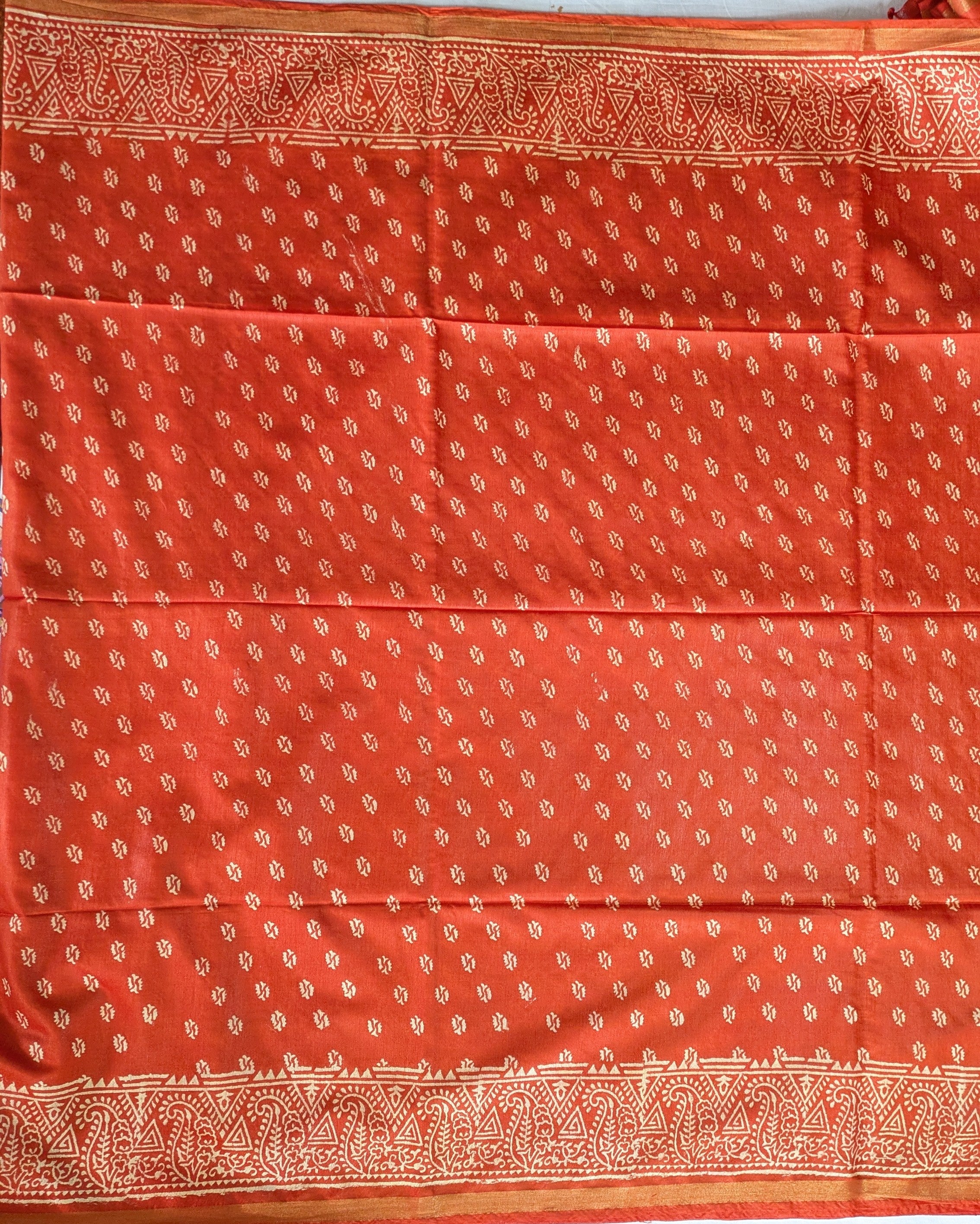 Chanderi Block Print Sari with Blouse Piece Orange 3
