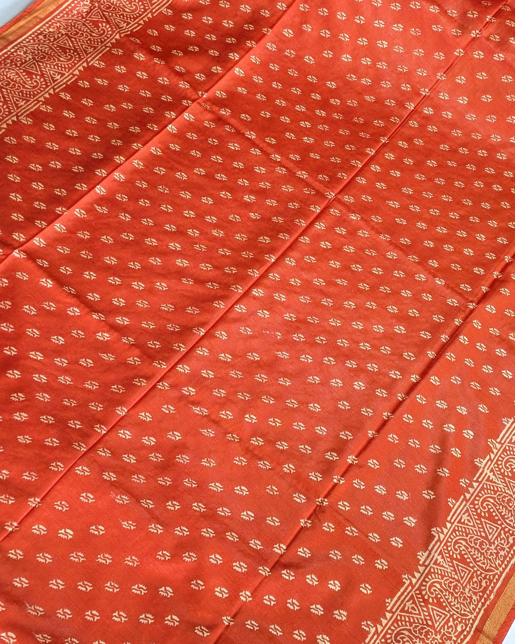 Chanderi Block Print Sari with Blouse Piece Orange 3