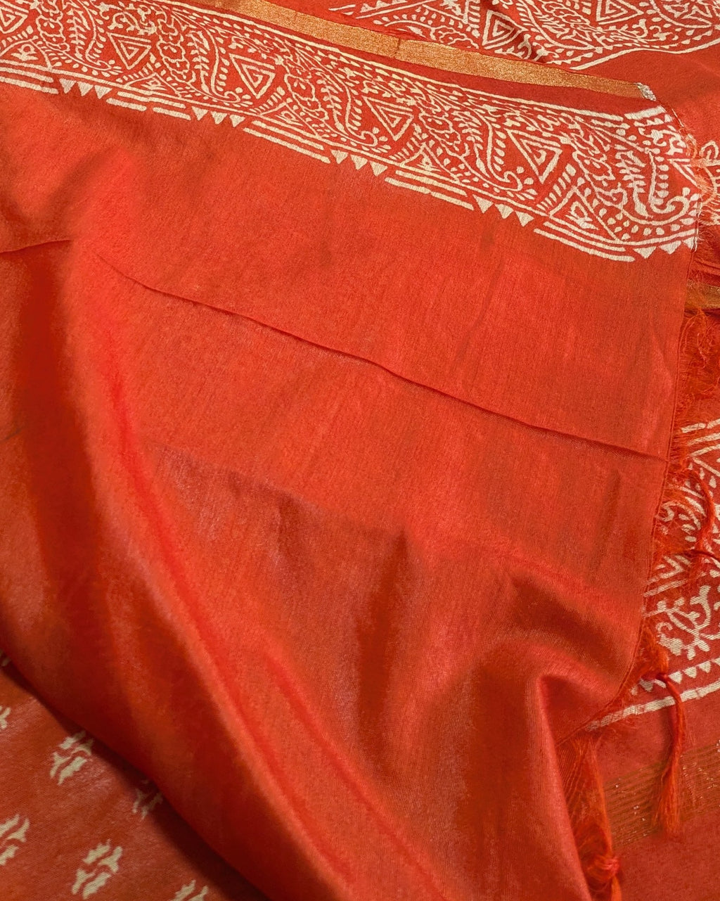 Chanderi Block Print Sari with Blouse Piece Orange 3