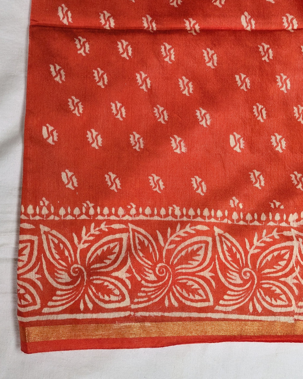 Chanderi Block Print Sari with Blouse Piece Orange 2