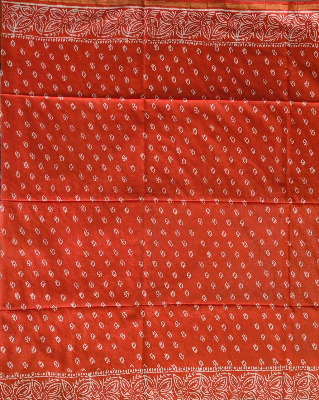 Chanderi Block Print Sari with Blouse Piece Orange 2