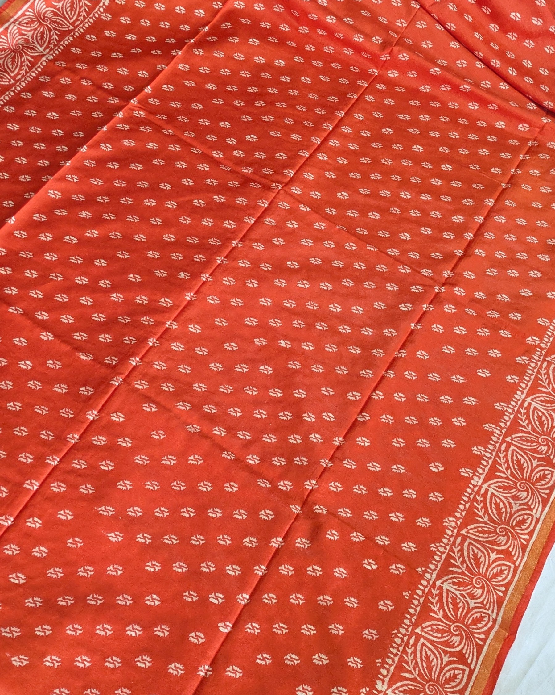 Chanderi Block Print Sari with Blouse Piece Orange 2