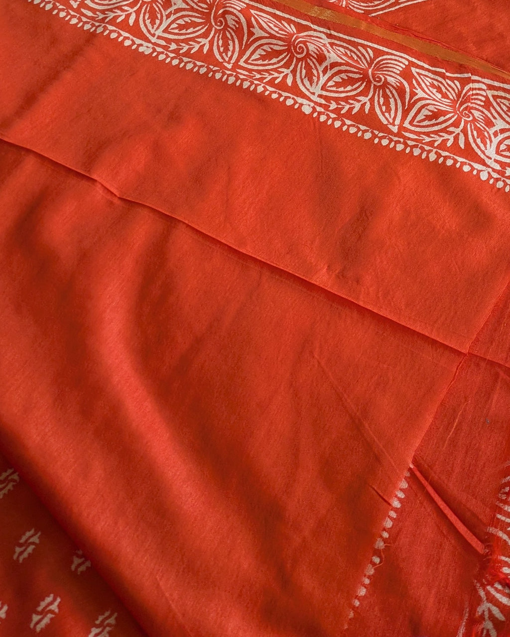 Chanderi Block Print Sari with Blouse Piece Orange 2