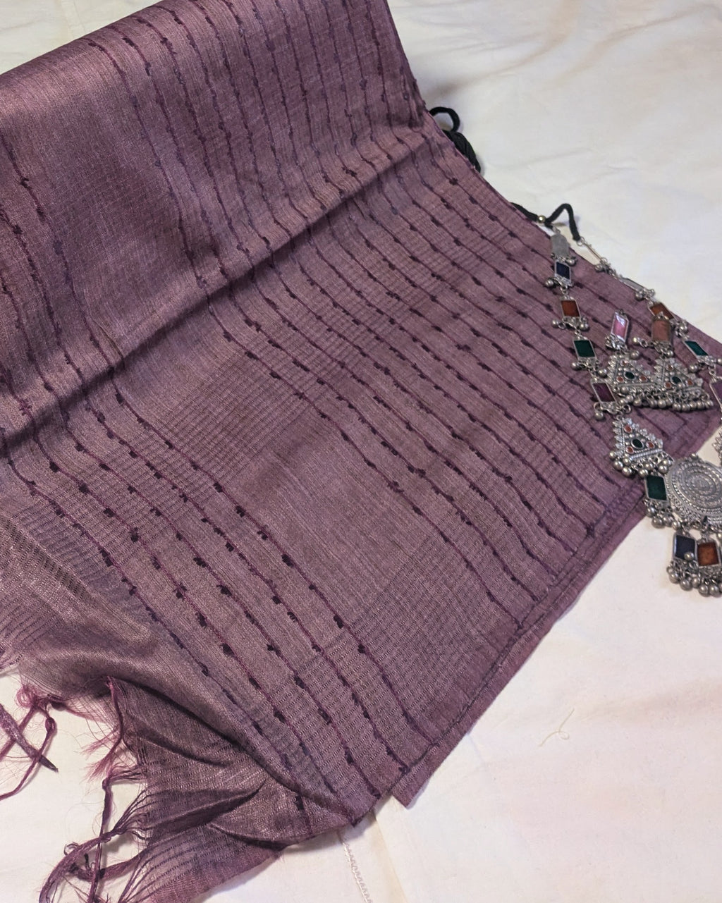 Bhagalpuri Bamboo Silk Sari Neutral Dark Pink