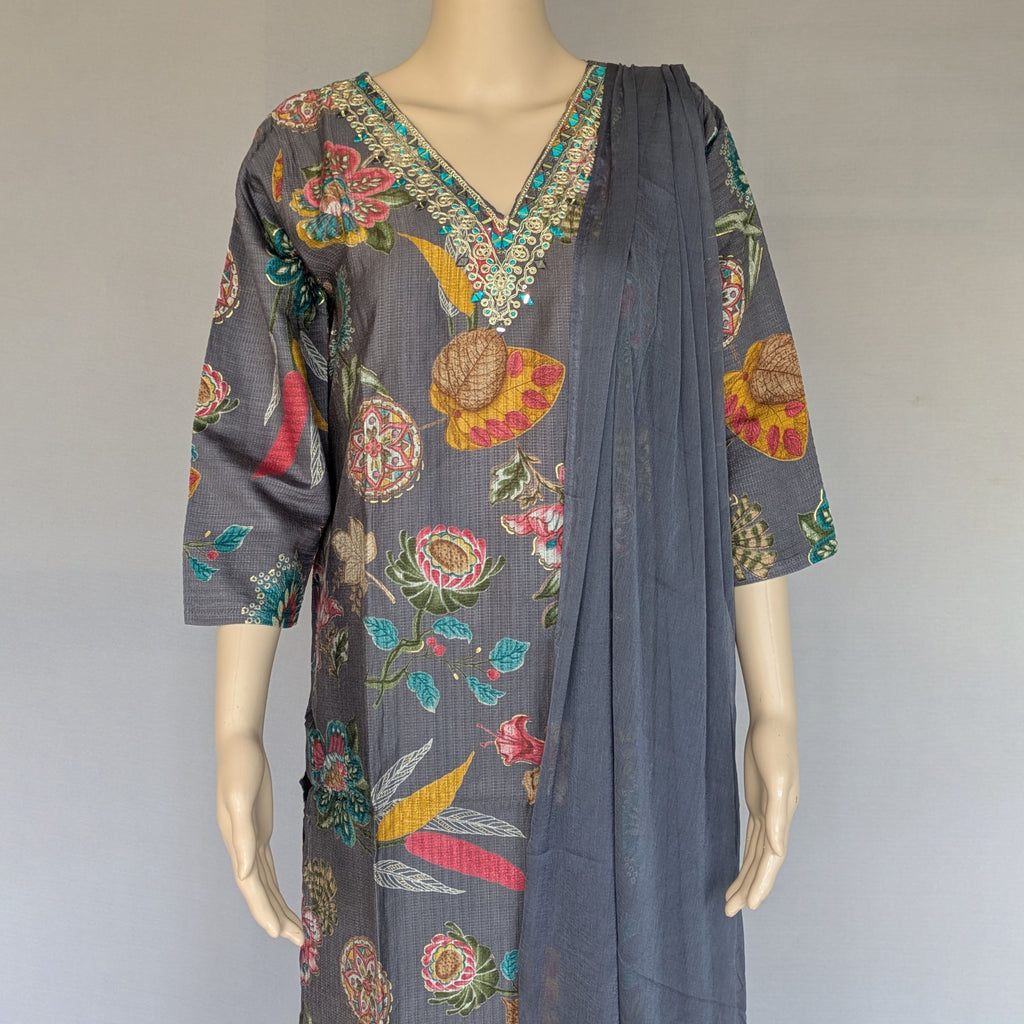 Slate Colour Three Piece Kurti