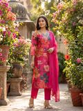 Pink Floral Three Piece Kurti