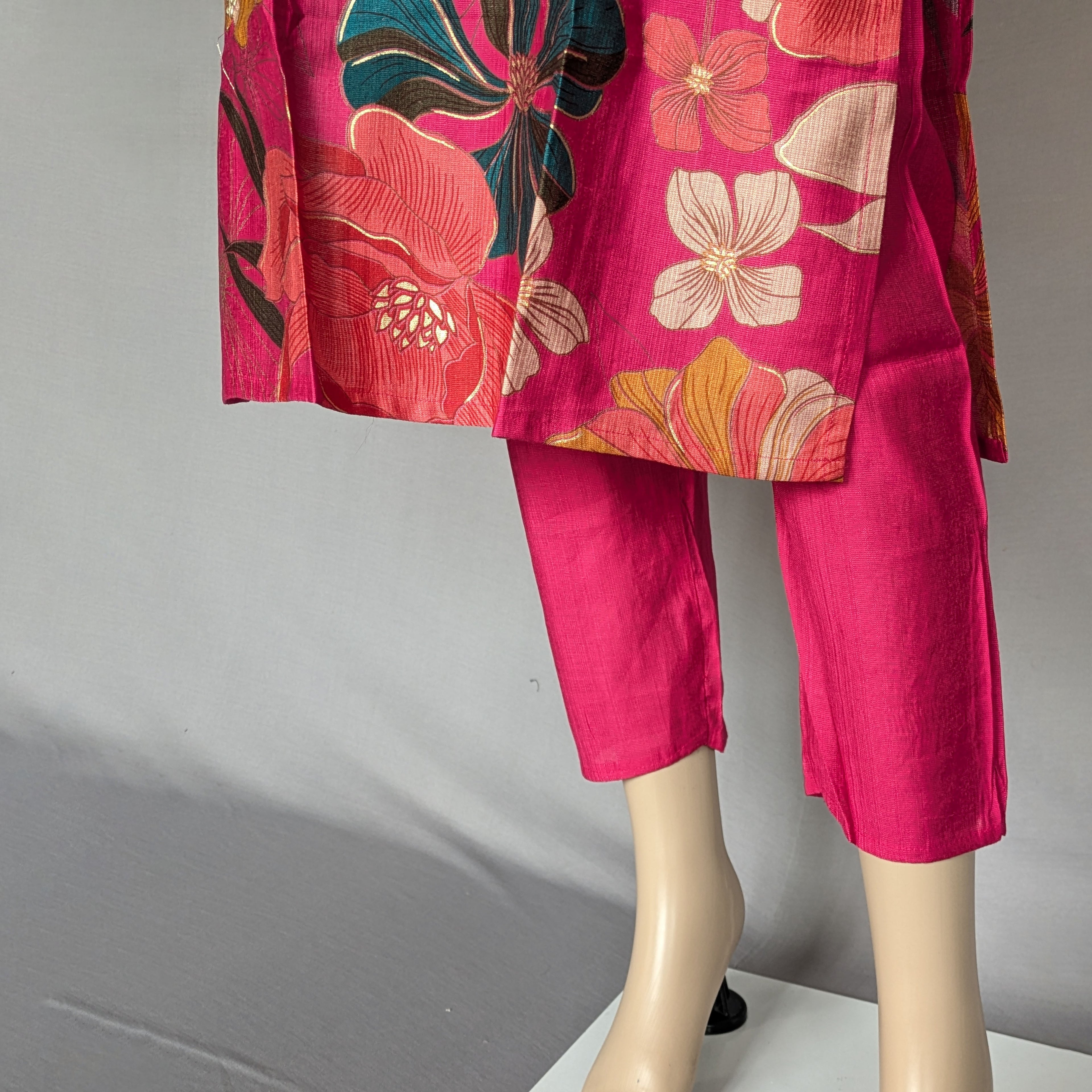 Pink Floral Three Piece Kurti