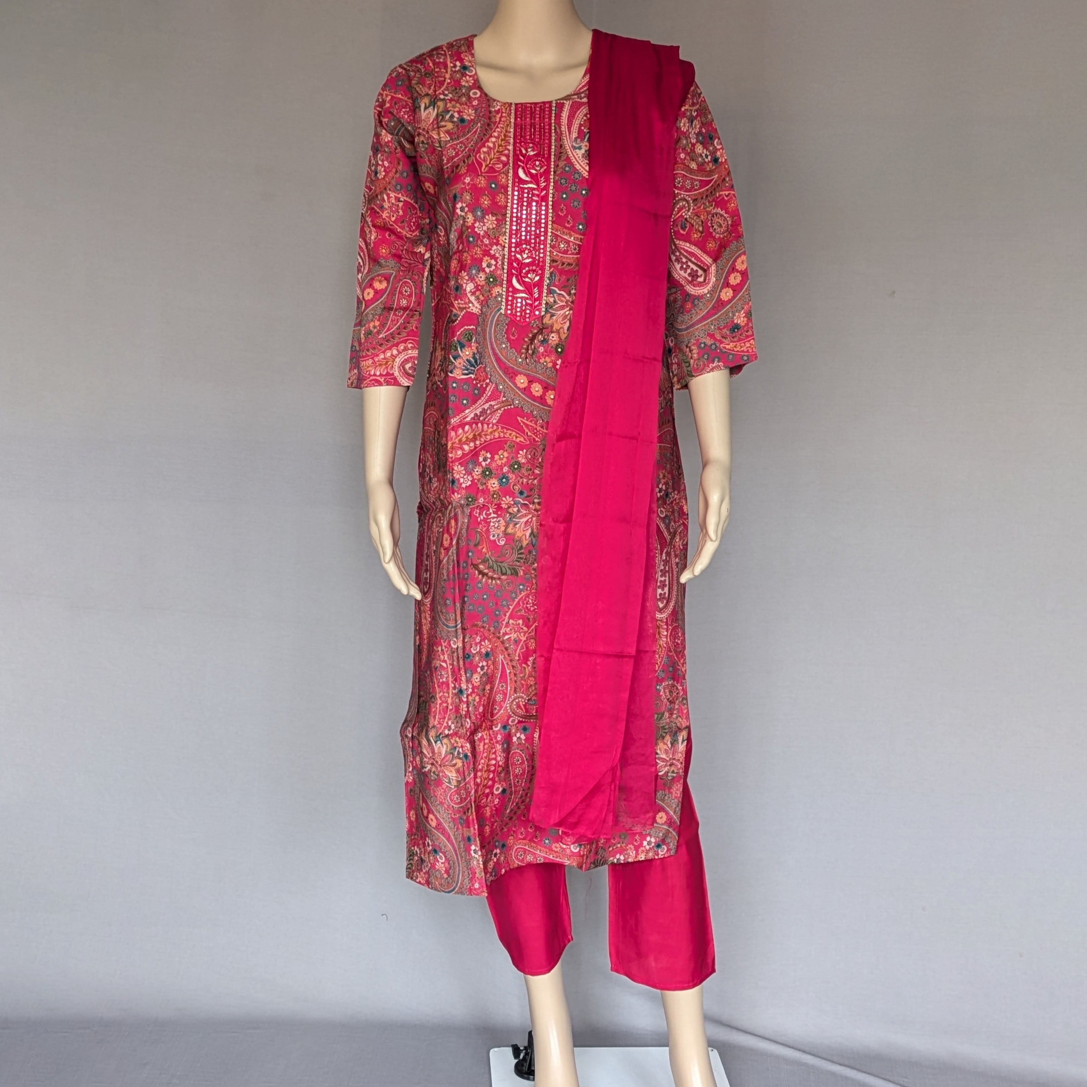 Pink Paisley Three Piece Kurti