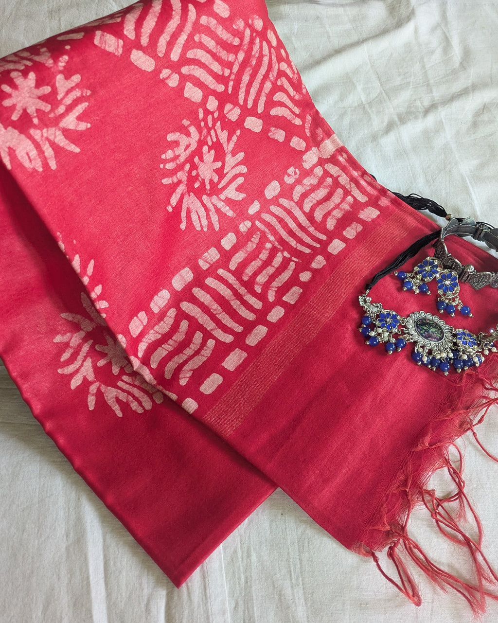Batik Chanderi Sari with Blouse Piece Rani Colour