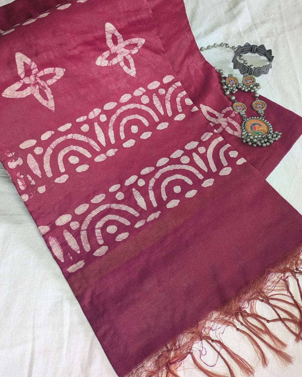 Batik Chanderi Sari with Blouse Piece Plum