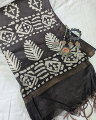 Batik Chanderi Sari with Blouse Piece Dark Slate