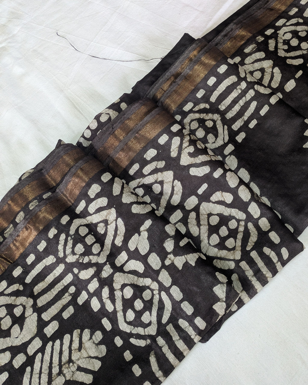 Batik Chanderi Sari with Blouse Piece Dark Slate