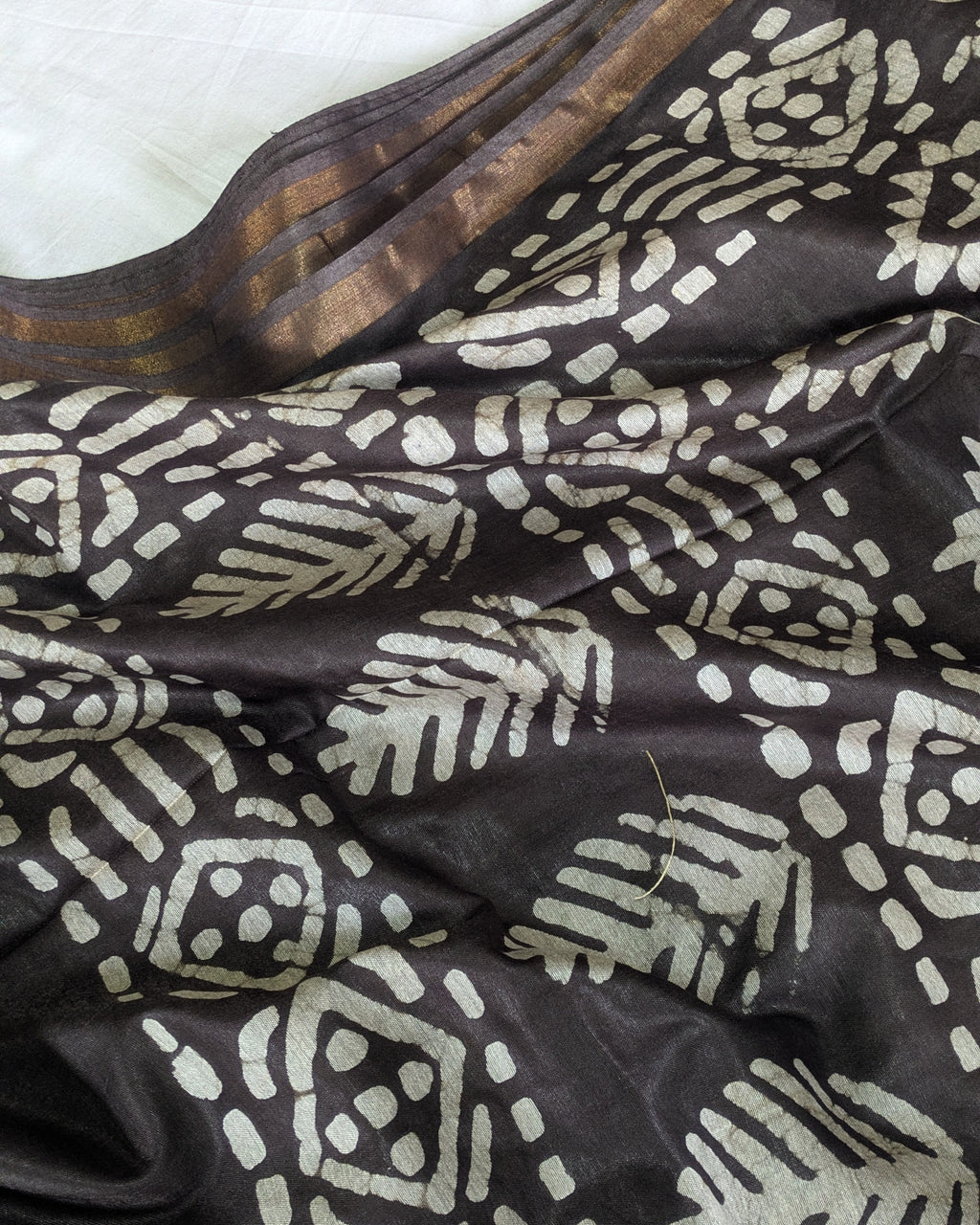 Batik Chanderi Sari with Blouse Piece Dark Slate