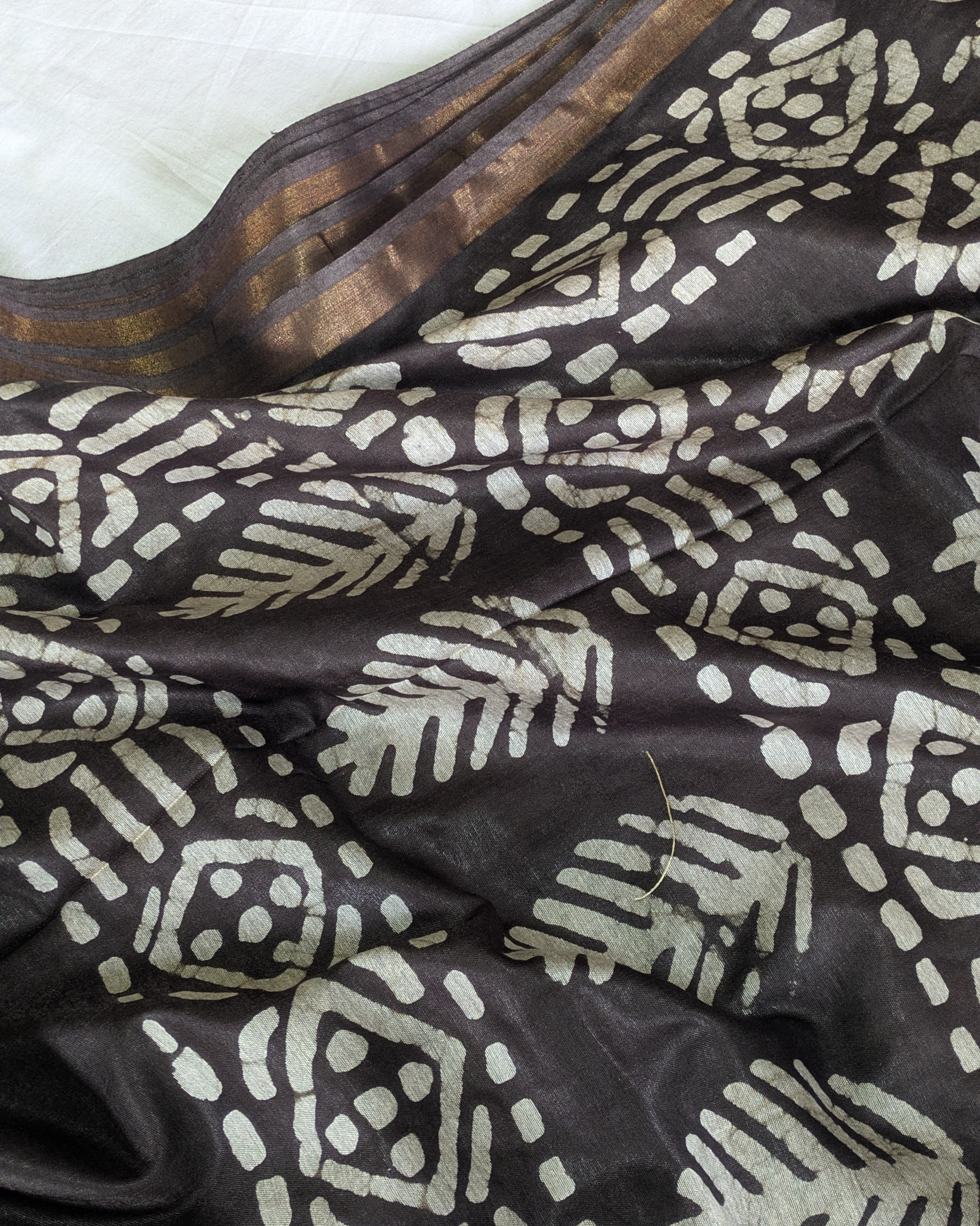 Batik Chanderi Sari with Blouse Piece Dark Slate