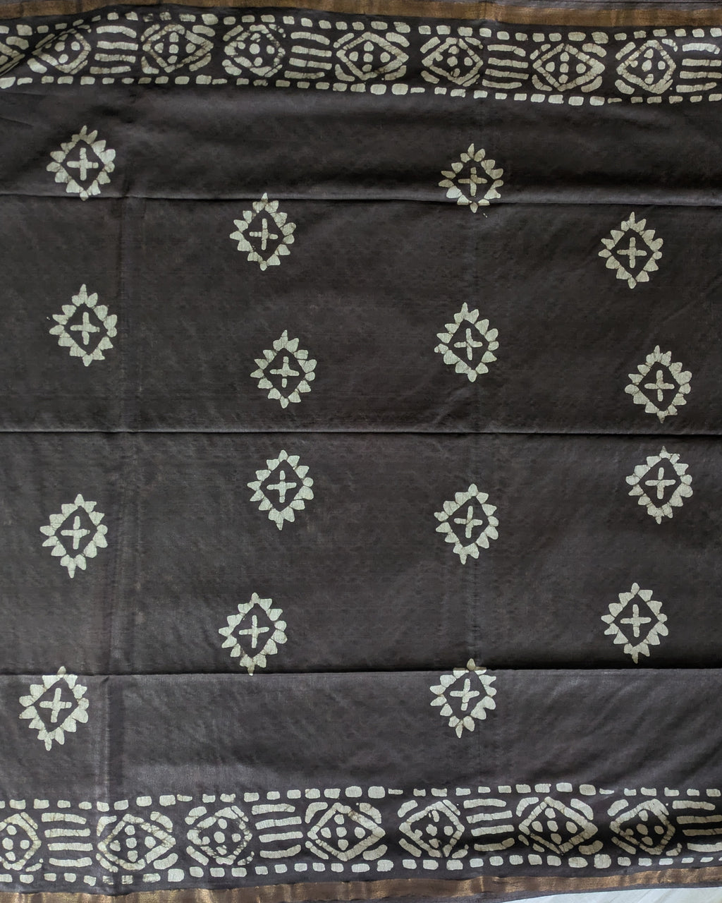 Batik Chanderi Sari with Blouse Piece Dark Slate