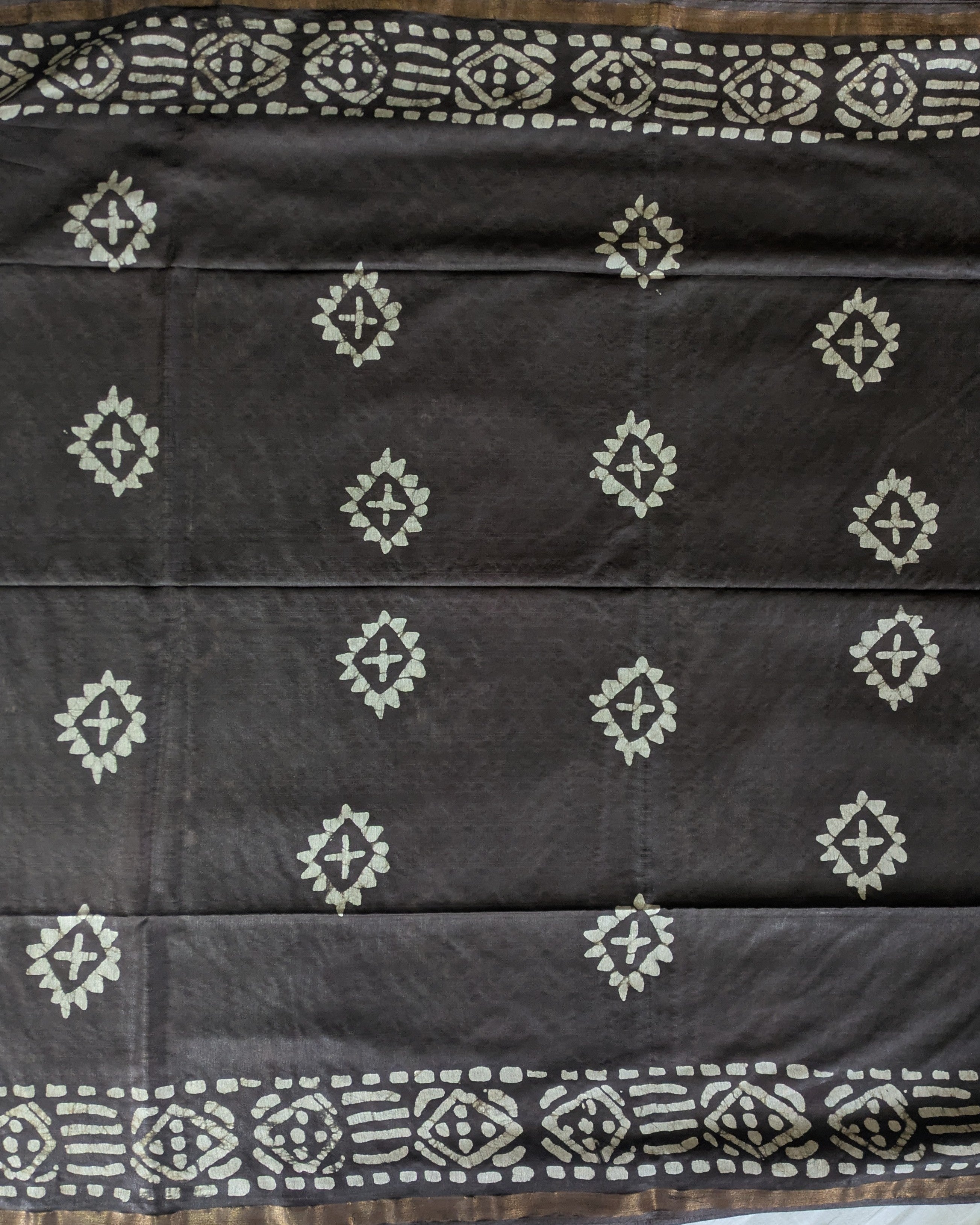 Batik Chanderi Sari with Blouse Piece Dark Slate