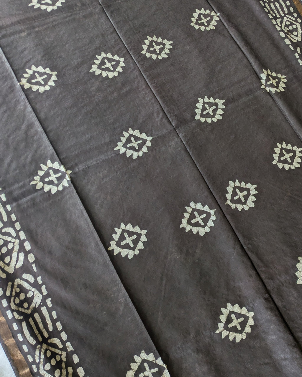 Batik Chanderi Sari with Blouse Piece Dark Slate