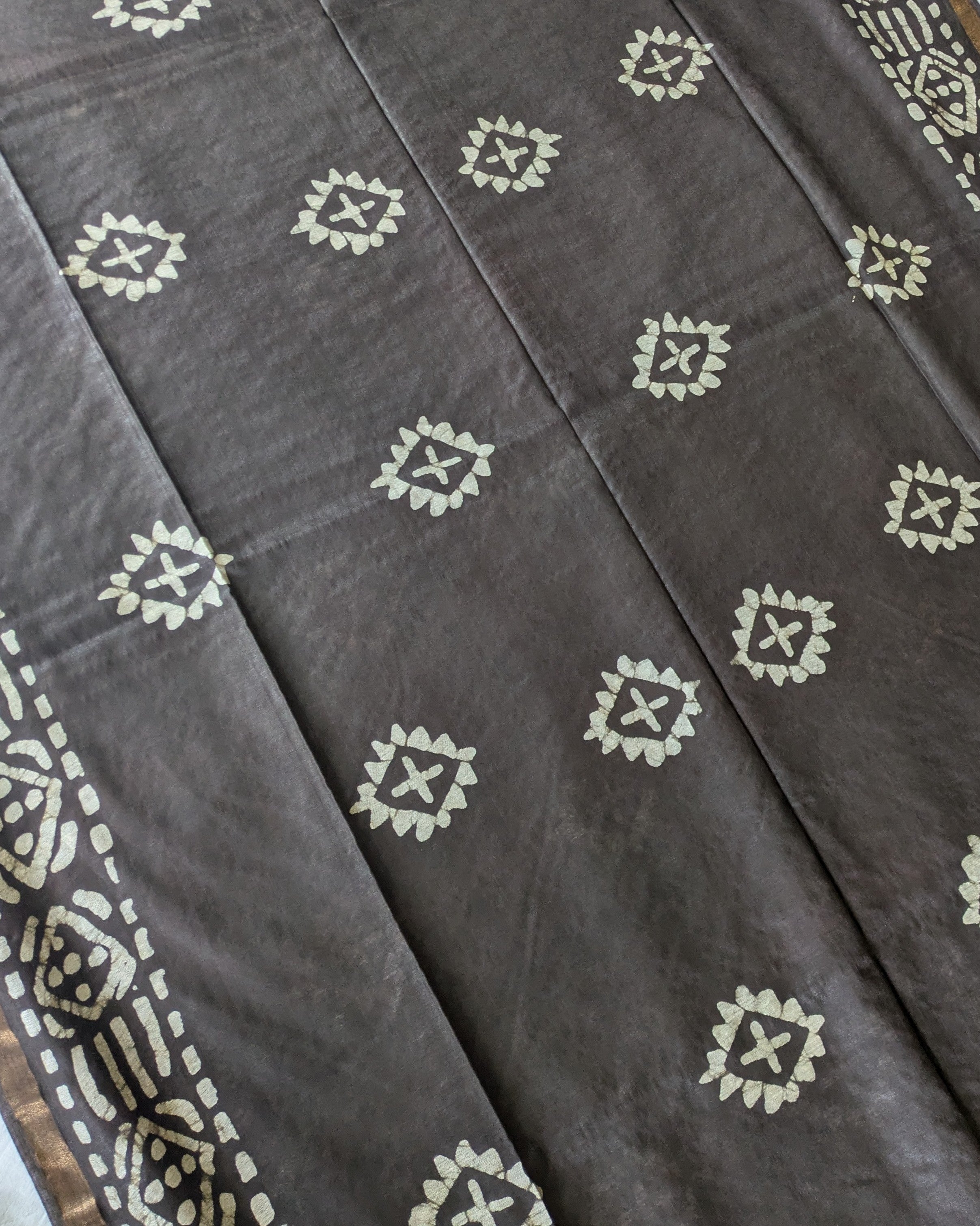 Batik Chanderi Sari with Blouse Piece Dark Slate