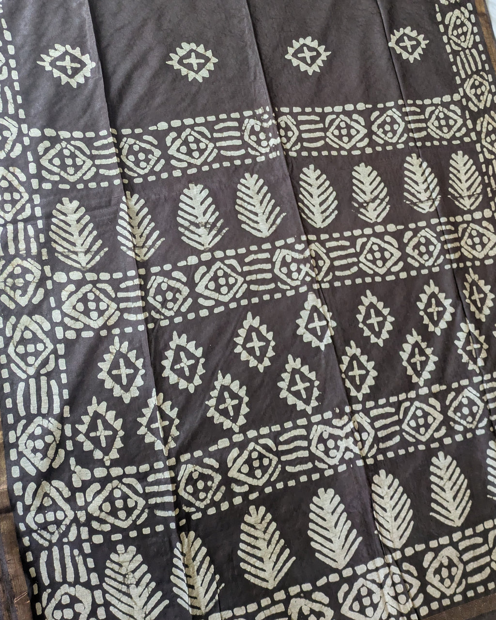 Batik Chanderi Sari with Blouse Piece Dark Slate