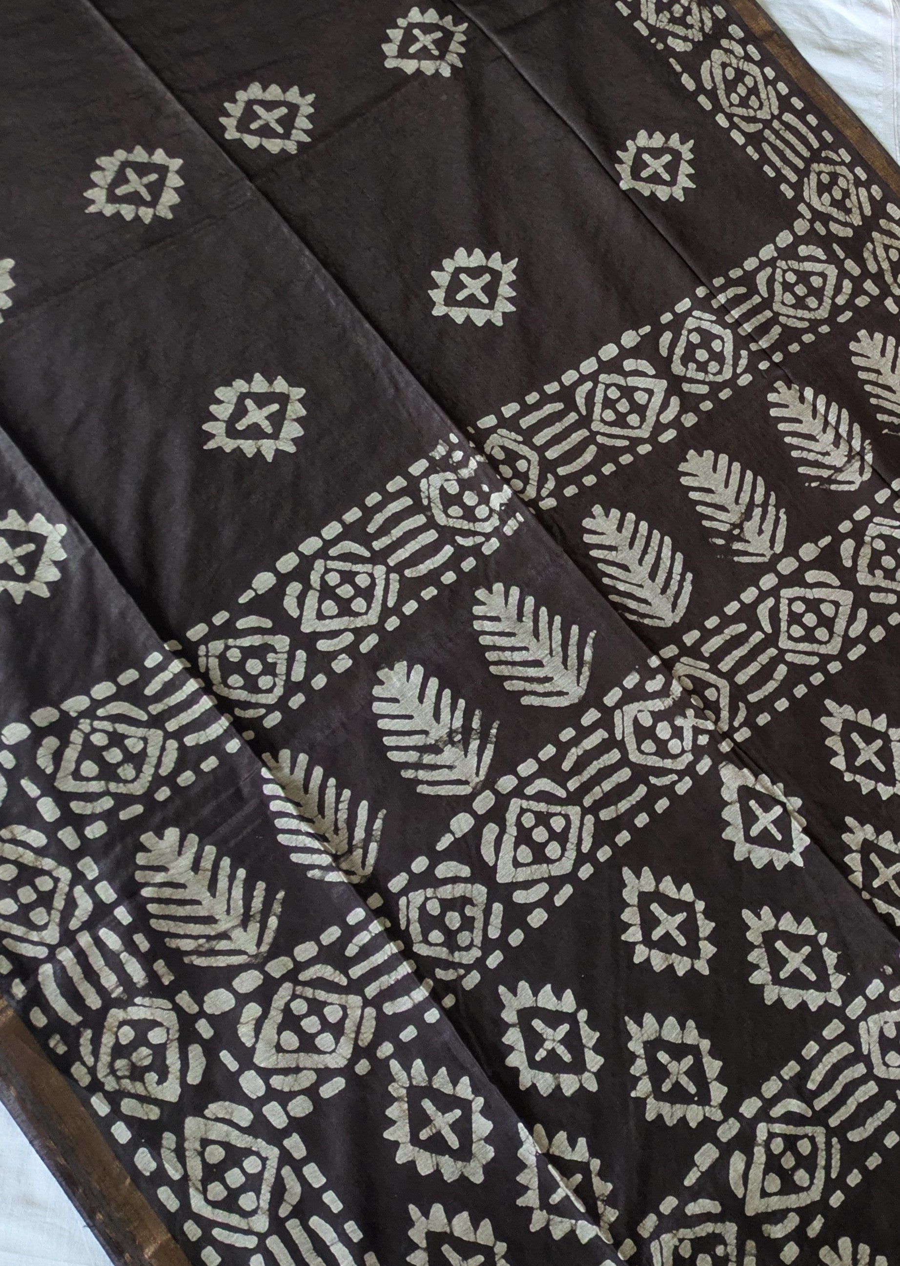 Batik Chanderi Sari with Blouse Piece Dark Slate