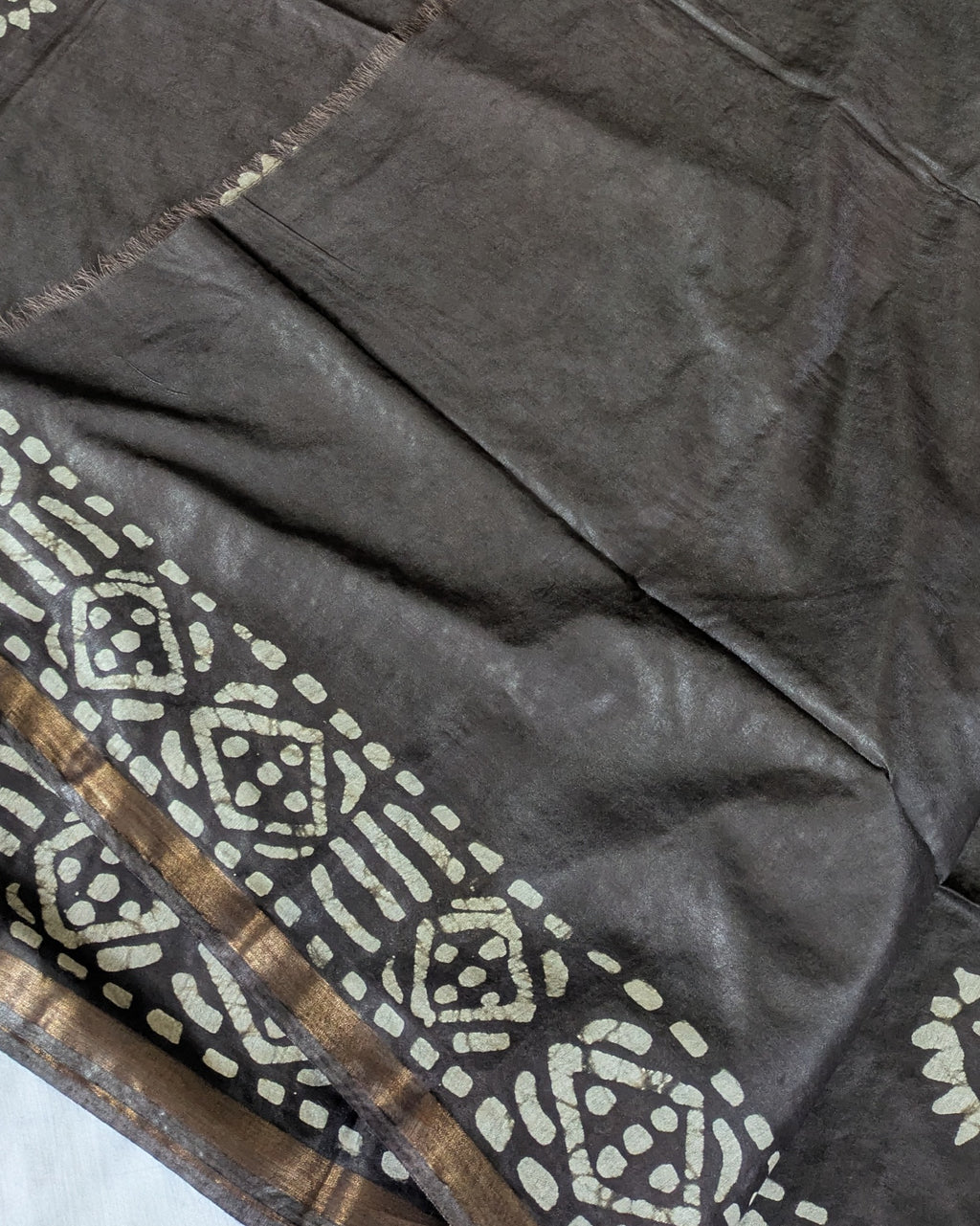 Batik Chanderi Sari with Blouse Piece Dark Slate