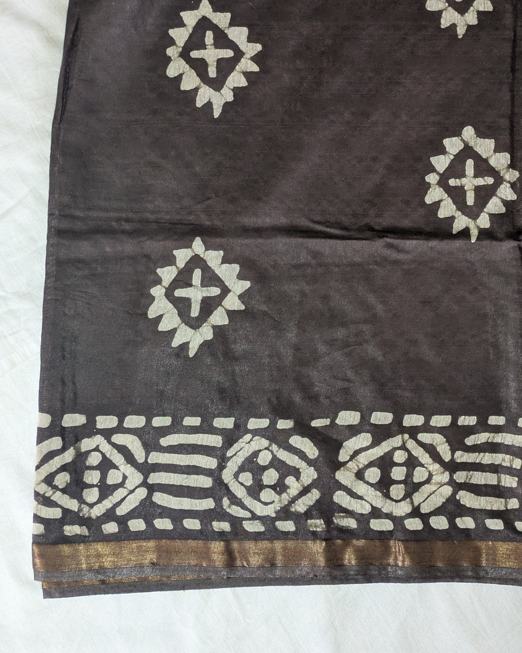 Batik Chanderi Sari with Blouse Piece Dark Slate