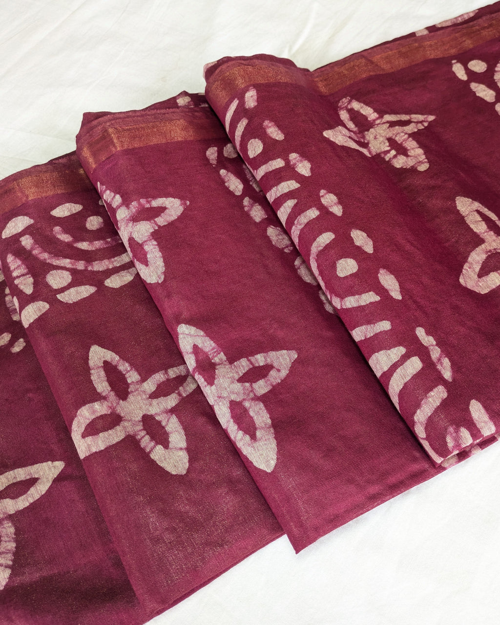Batik Chanderi Sari with Blouse Piece Plum