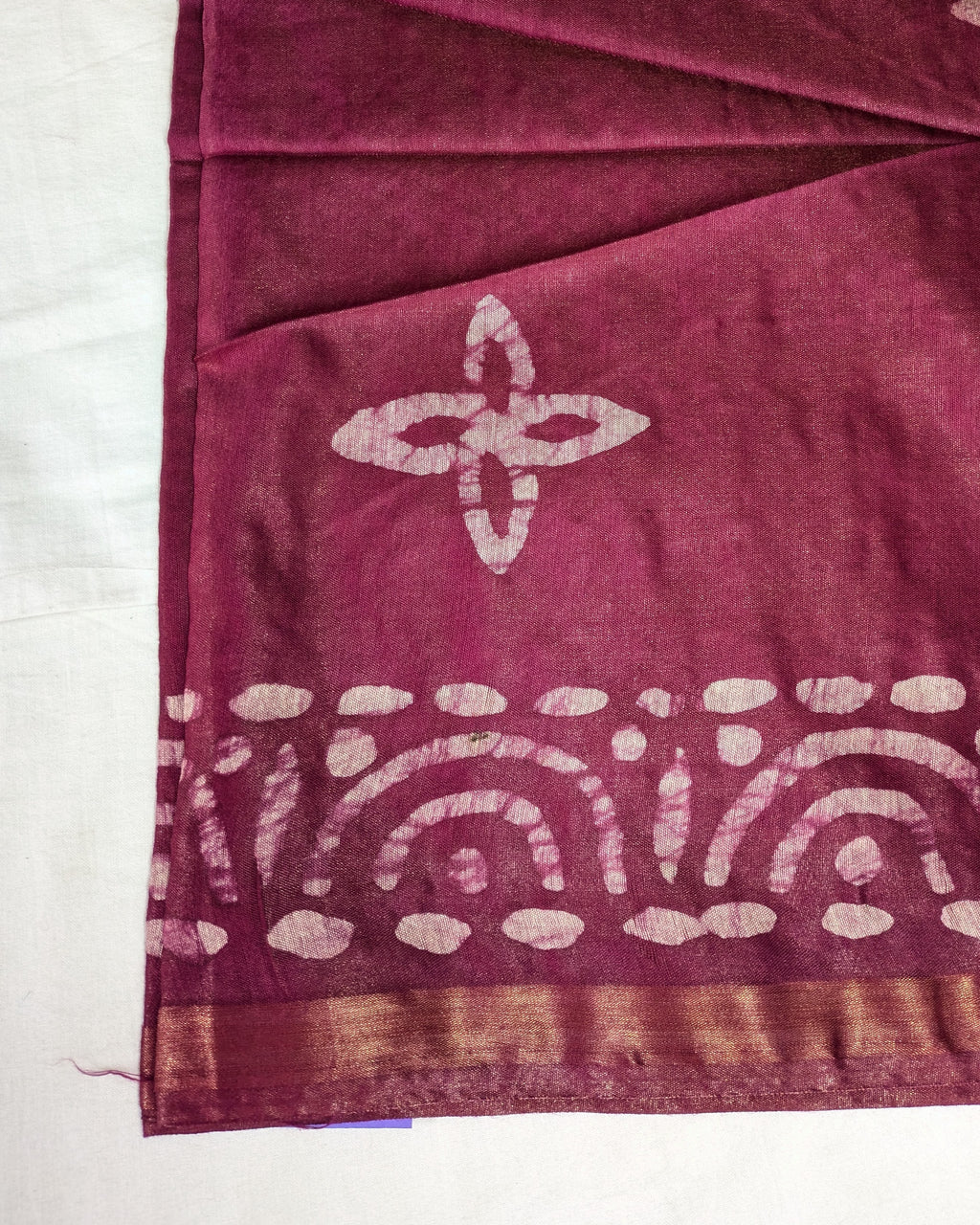 Batik Chanderi Sari with Blouse Piece Plum