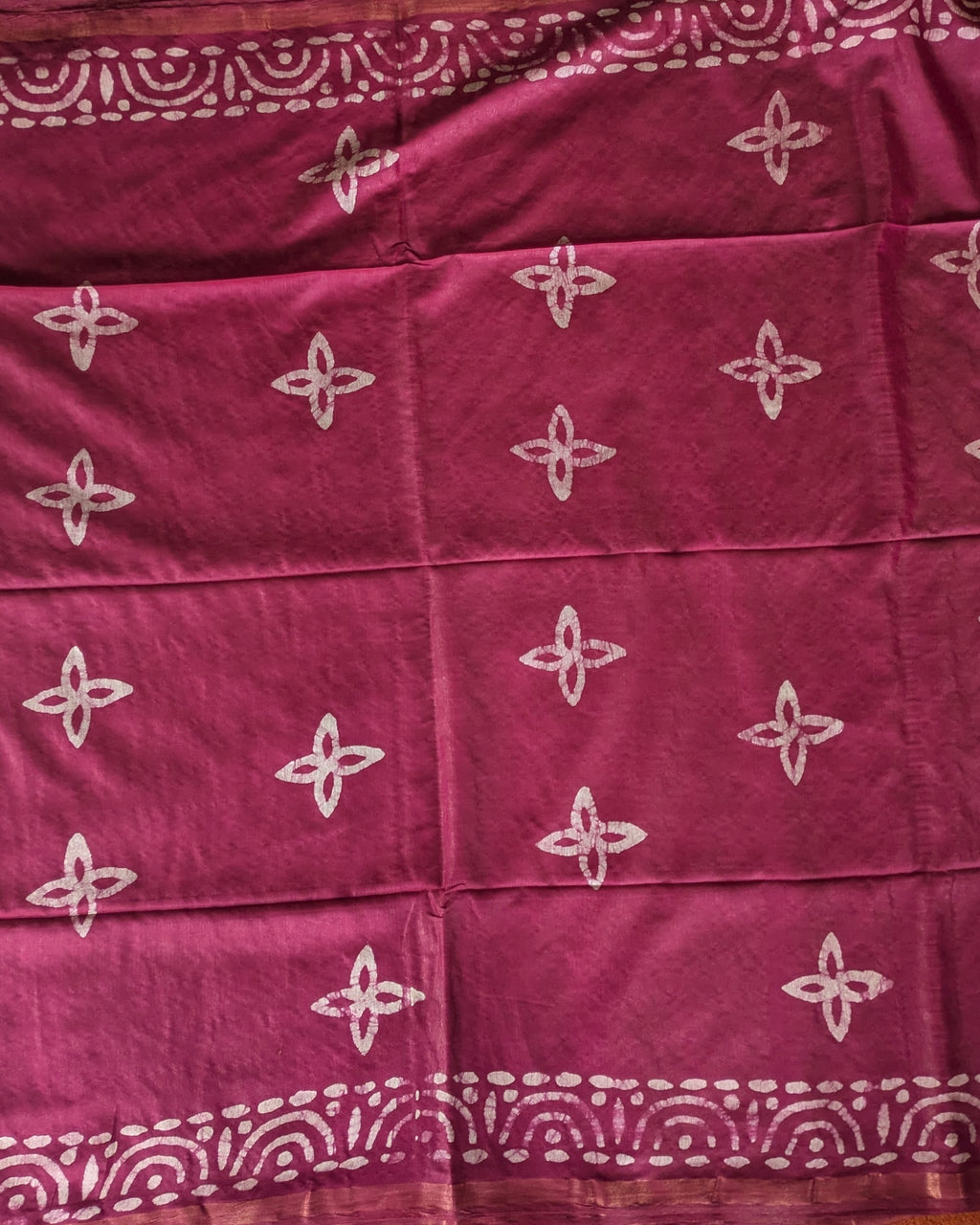 Batik Chanderi Sari with Blouse Piece Plum