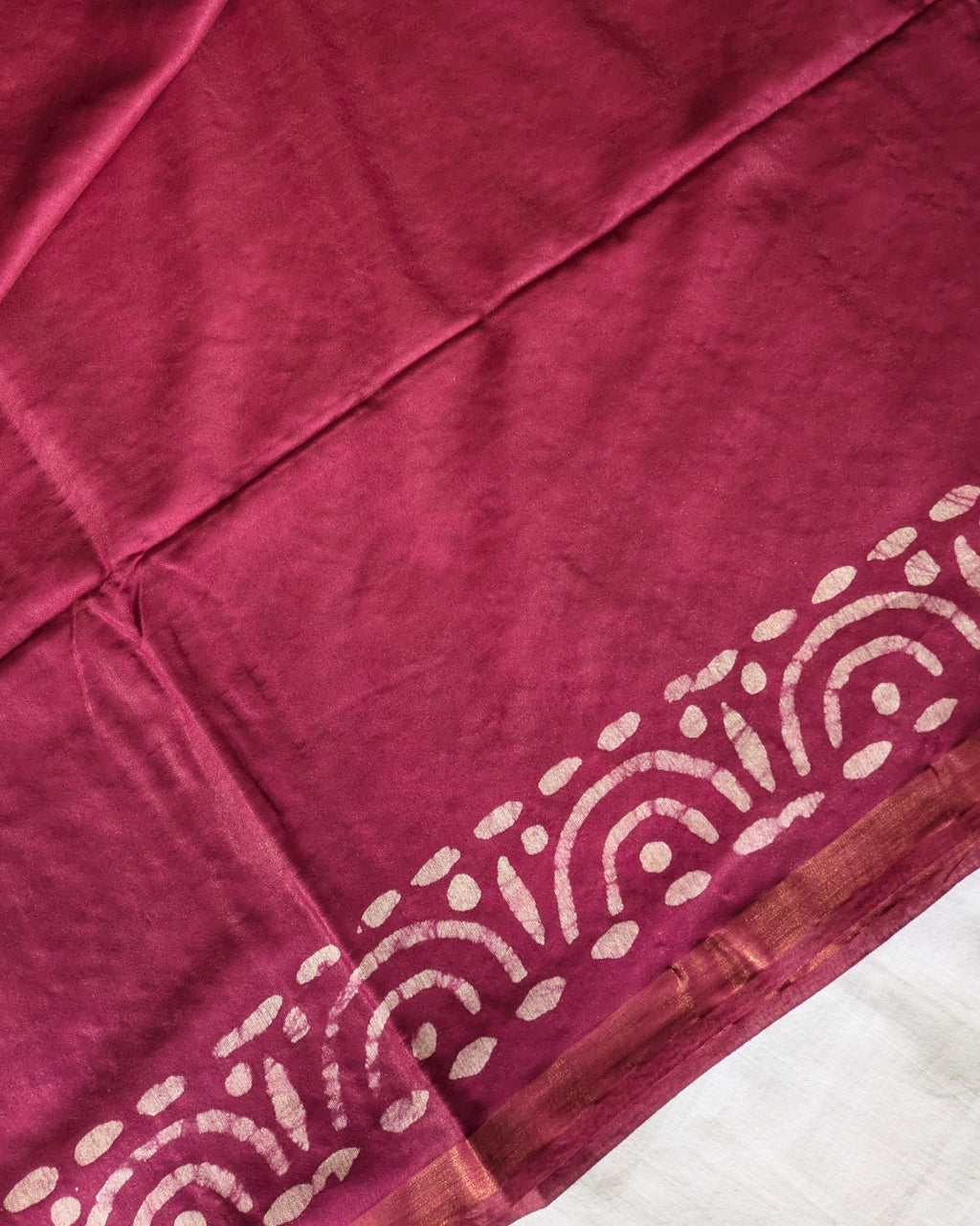 Batik Chanderi Sari with Blouse Piece Plum