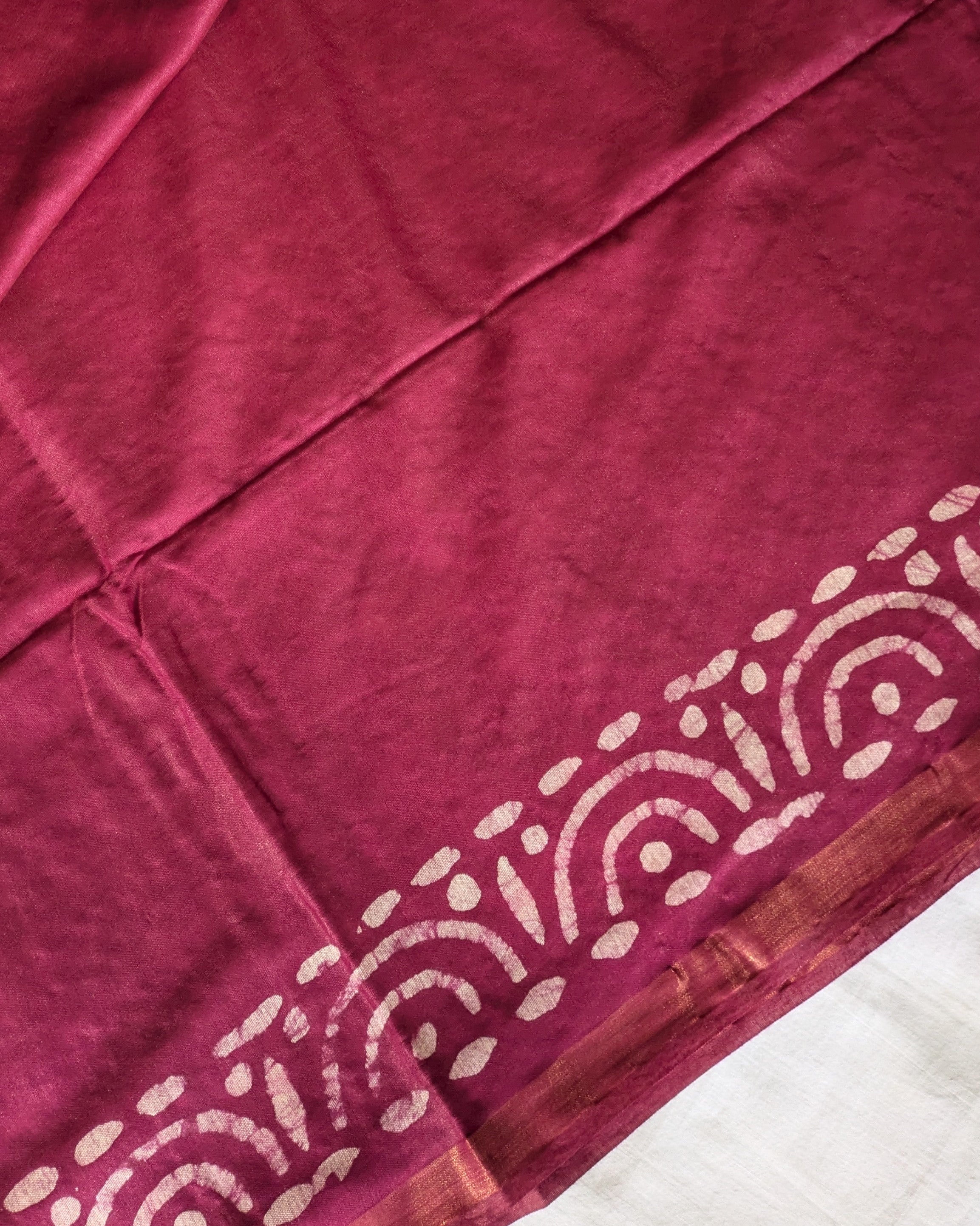 Batik Chanderi Sari with Blouse Piece Plum