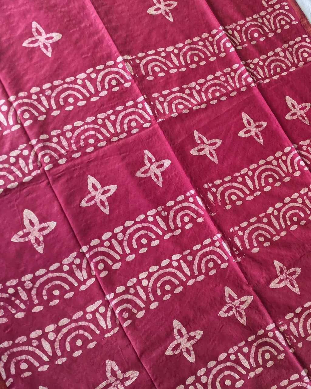 Batik Chanderi Sari with Blouse Piece Plum