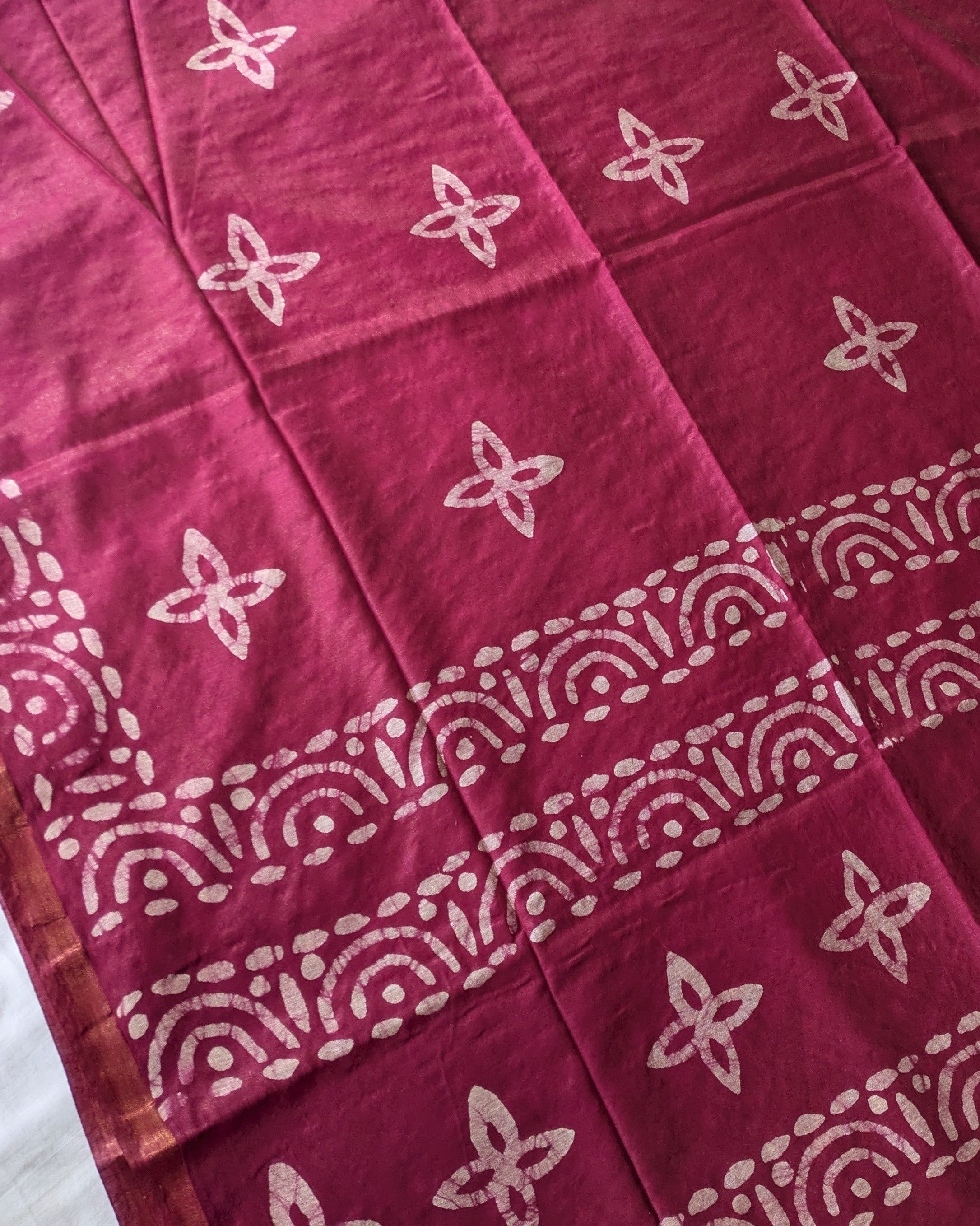 Batik Chanderi Sari with Blouse Piece Plum
