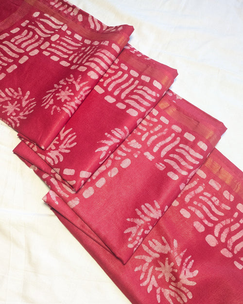 Batik Chanderi Sari with Blouse Piece Rani Colour