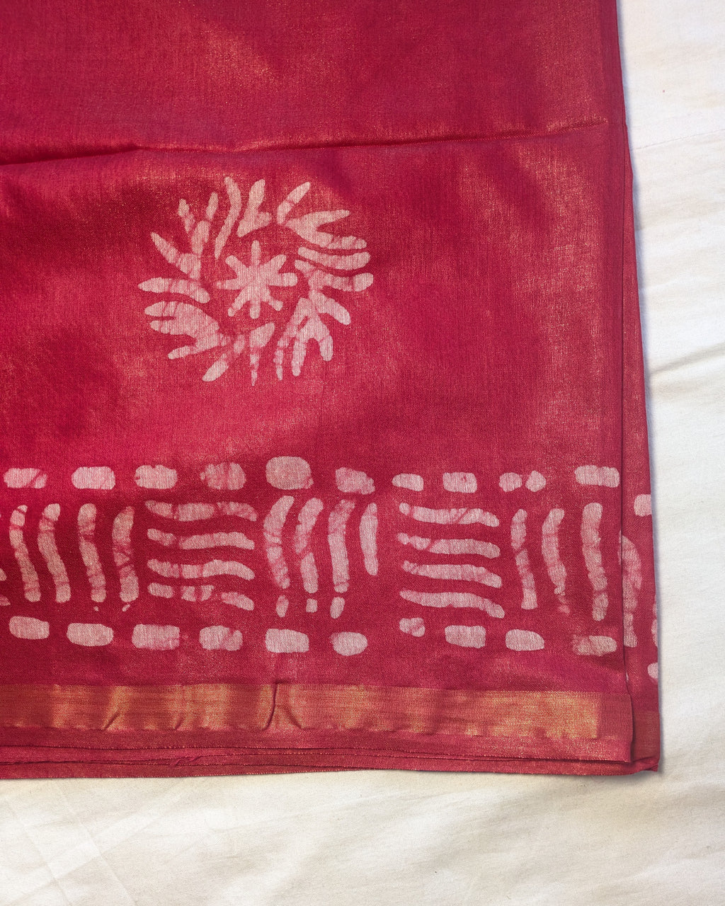 Batik Chanderi Sari with Blouse Piece Rani Colour