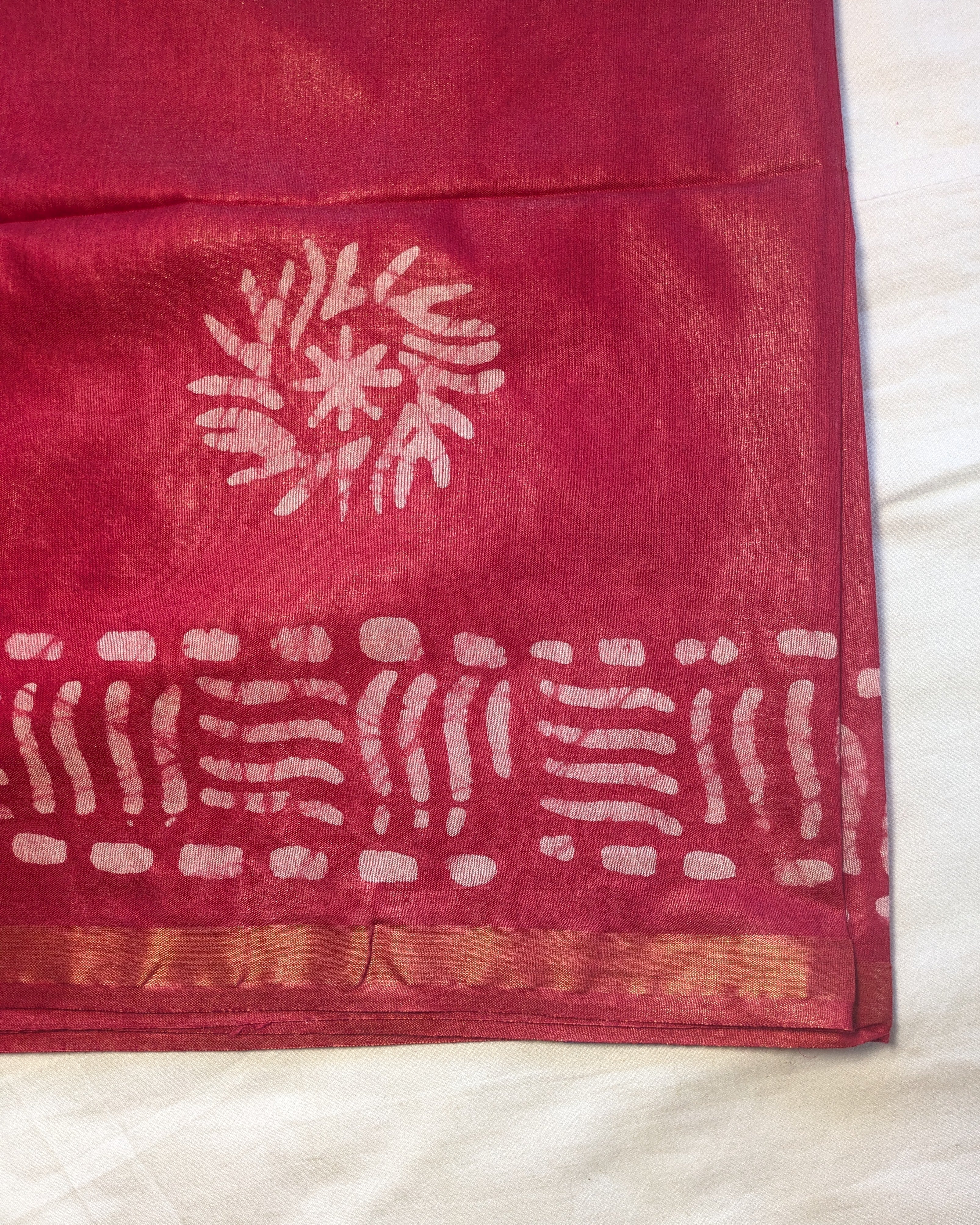 Batik Chanderi Sari with Blouse Piece Rani Colour