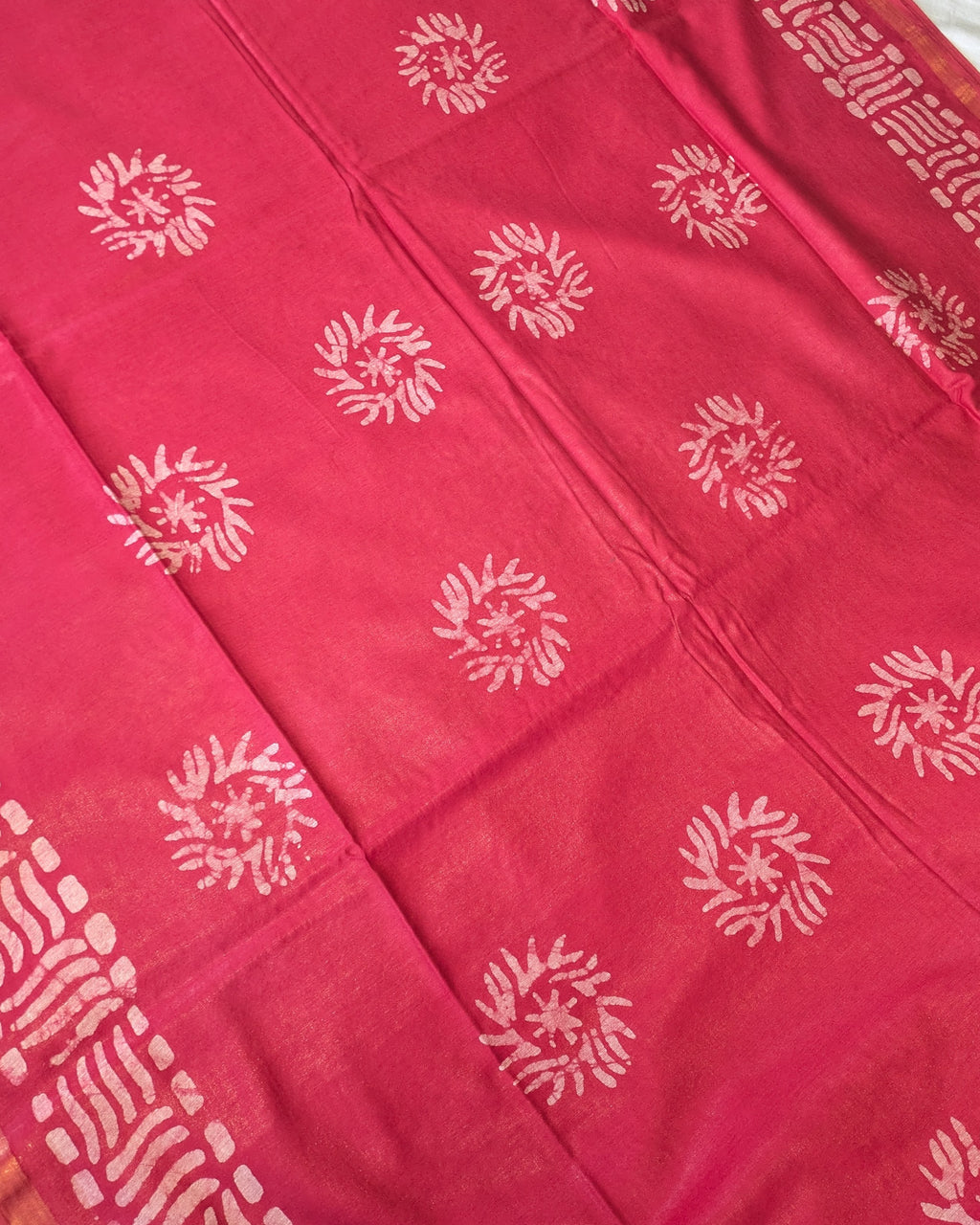 Batik Chanderi Sari with Blouse Piece Rani Colour