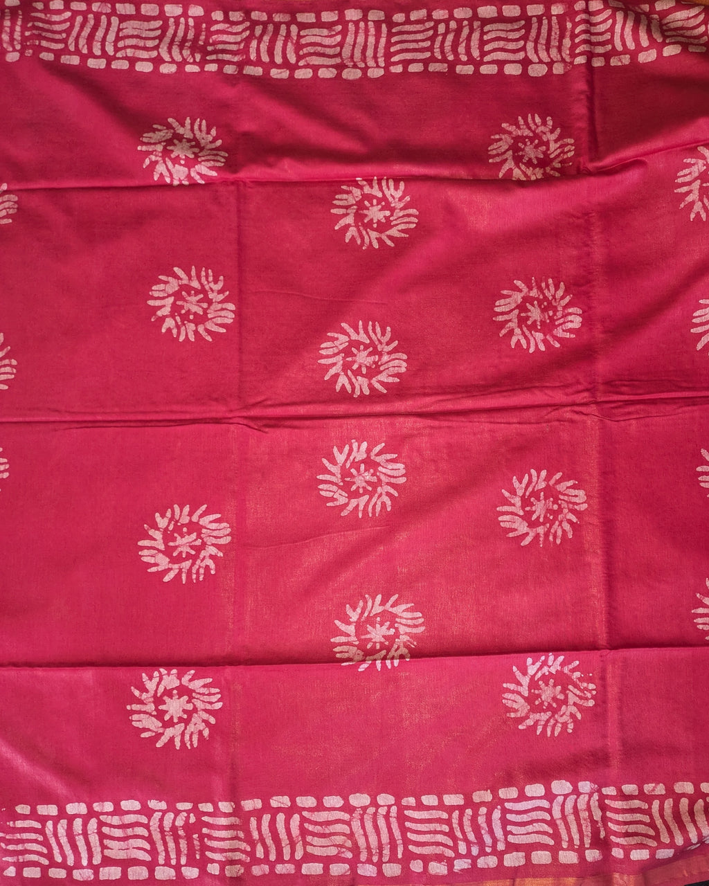 Batik Chanderi Sari with Blouse Piece Rani Colour