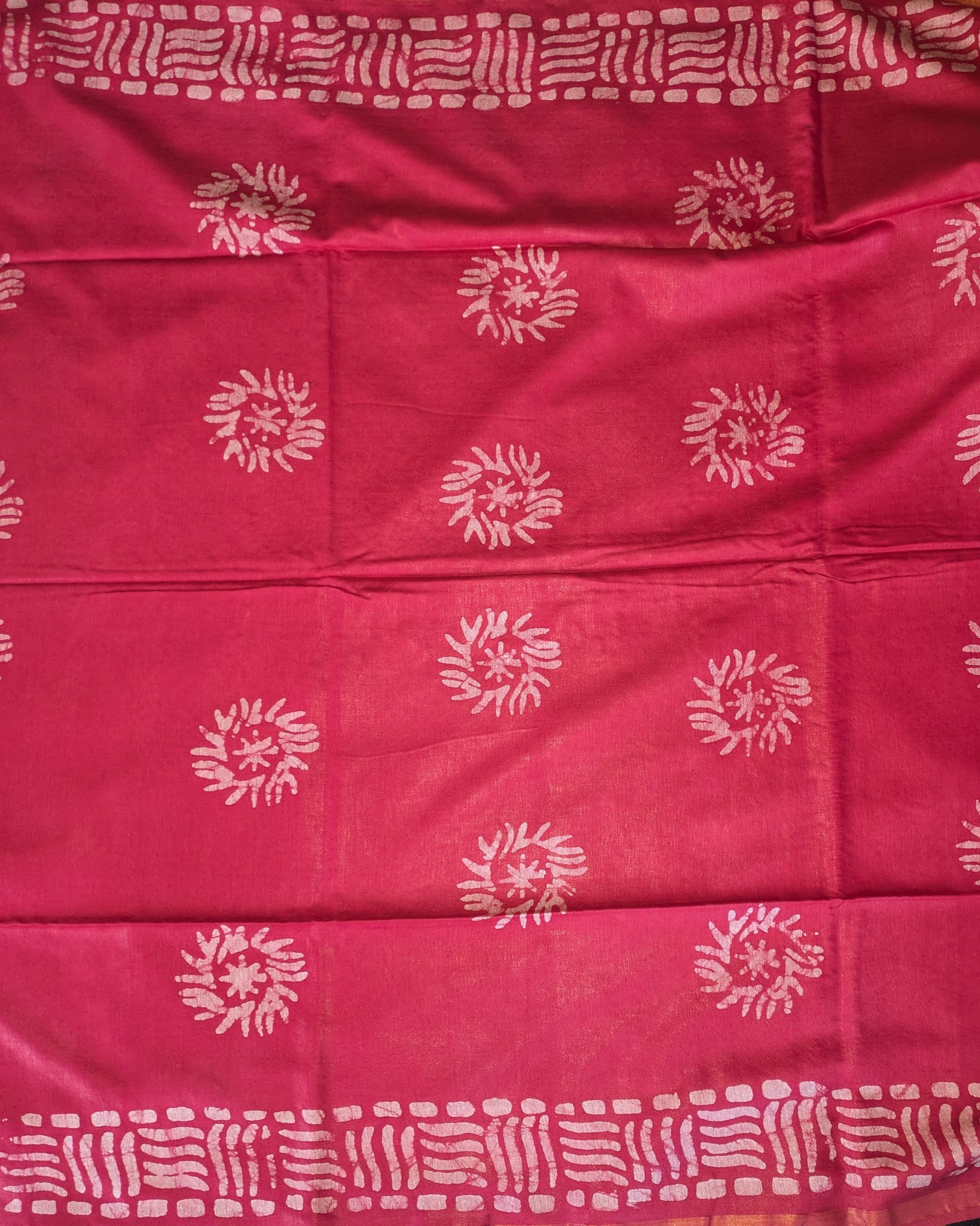 Batik Chanderi Sari with Blouse Piece Rani Colour