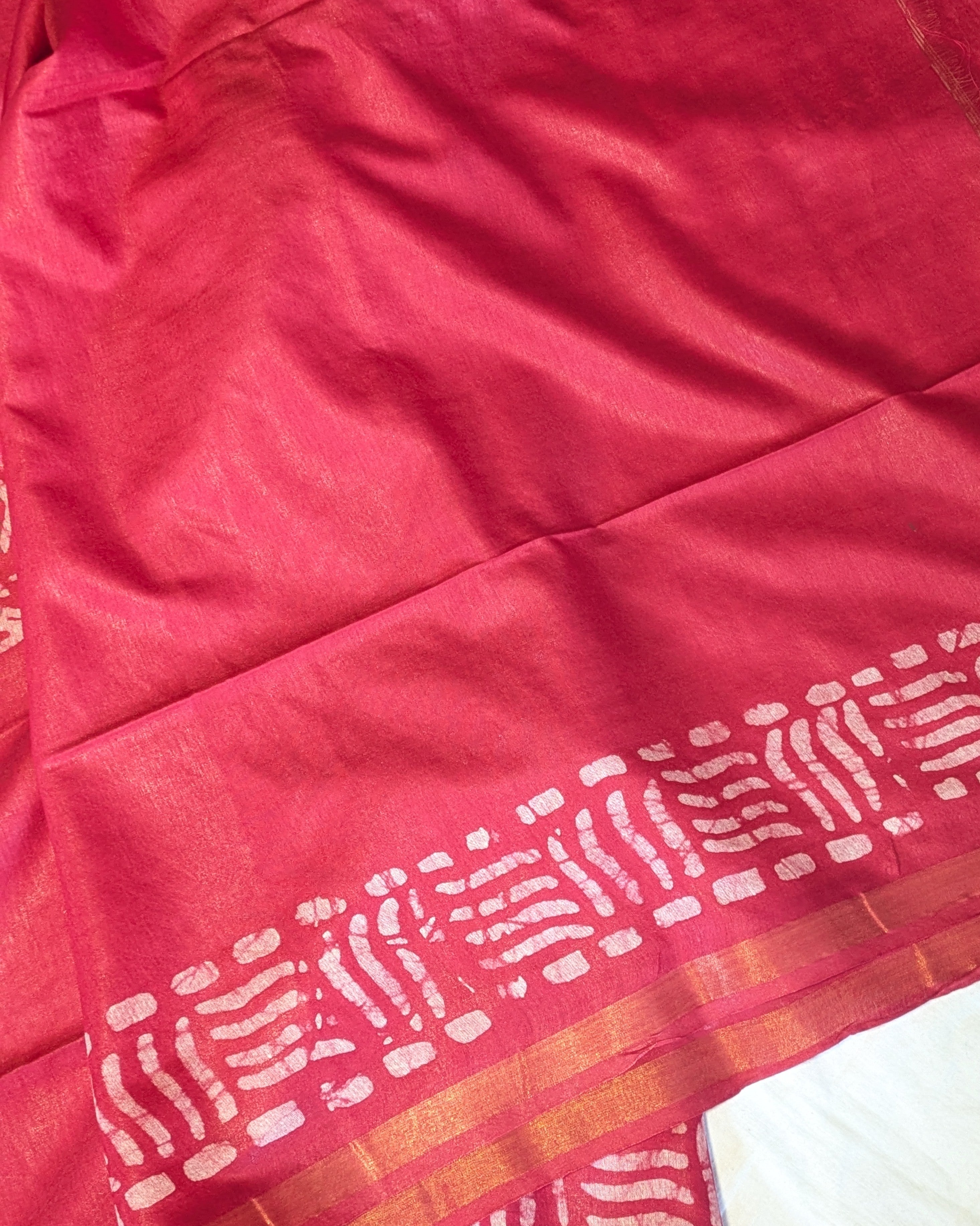 Batik Chanderi Sari with Blouse Piece Rani Colour