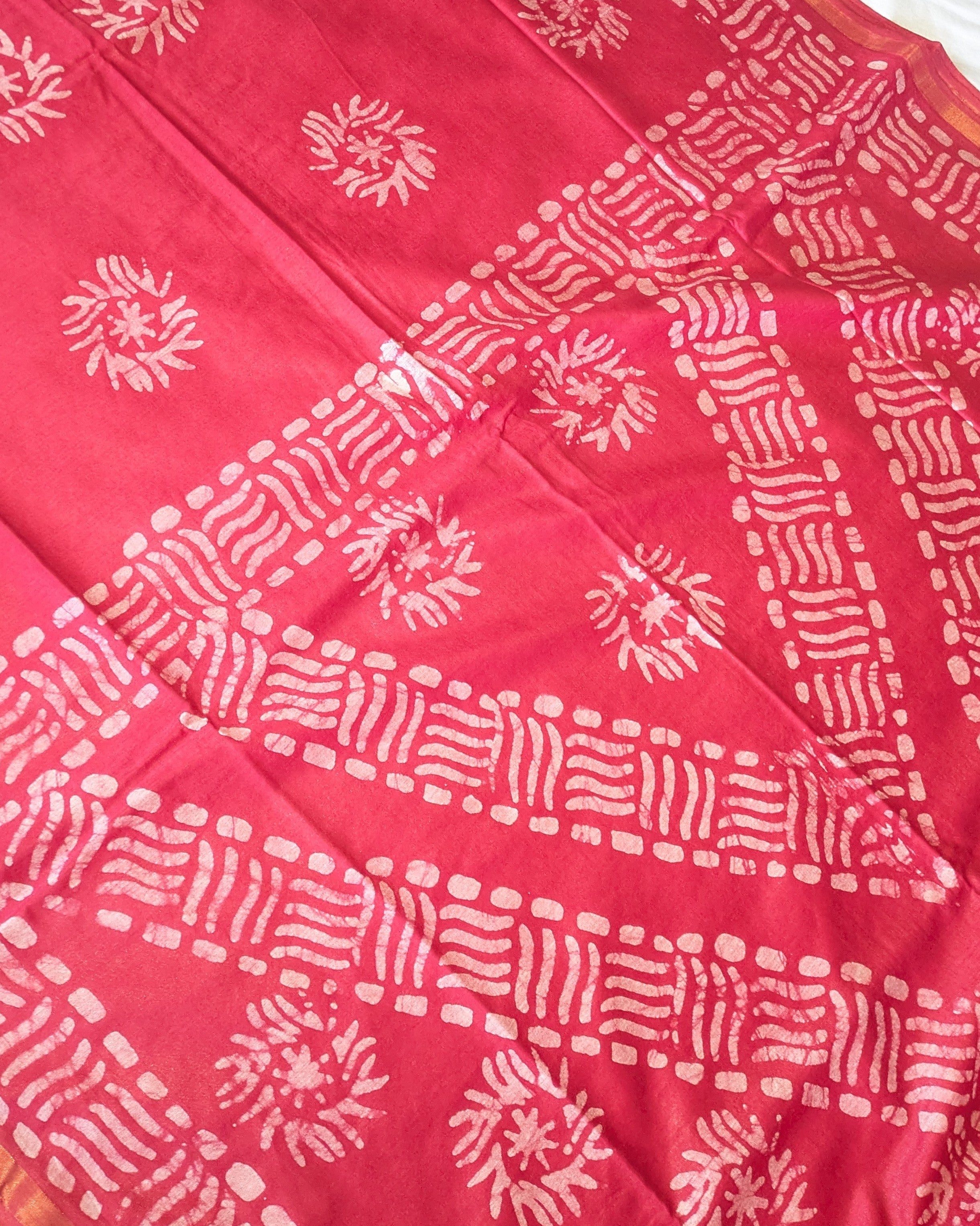 Batik Chanderi Sari with Blouse Piece Rani Colour