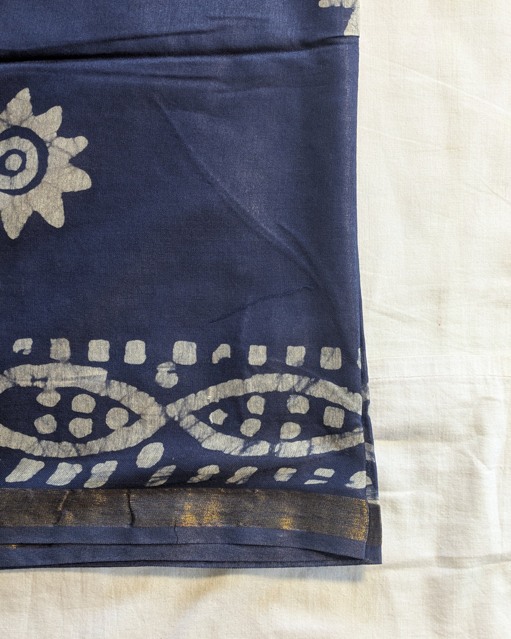 Batik Chanderi Sari with Blouse Piece Navy Blue