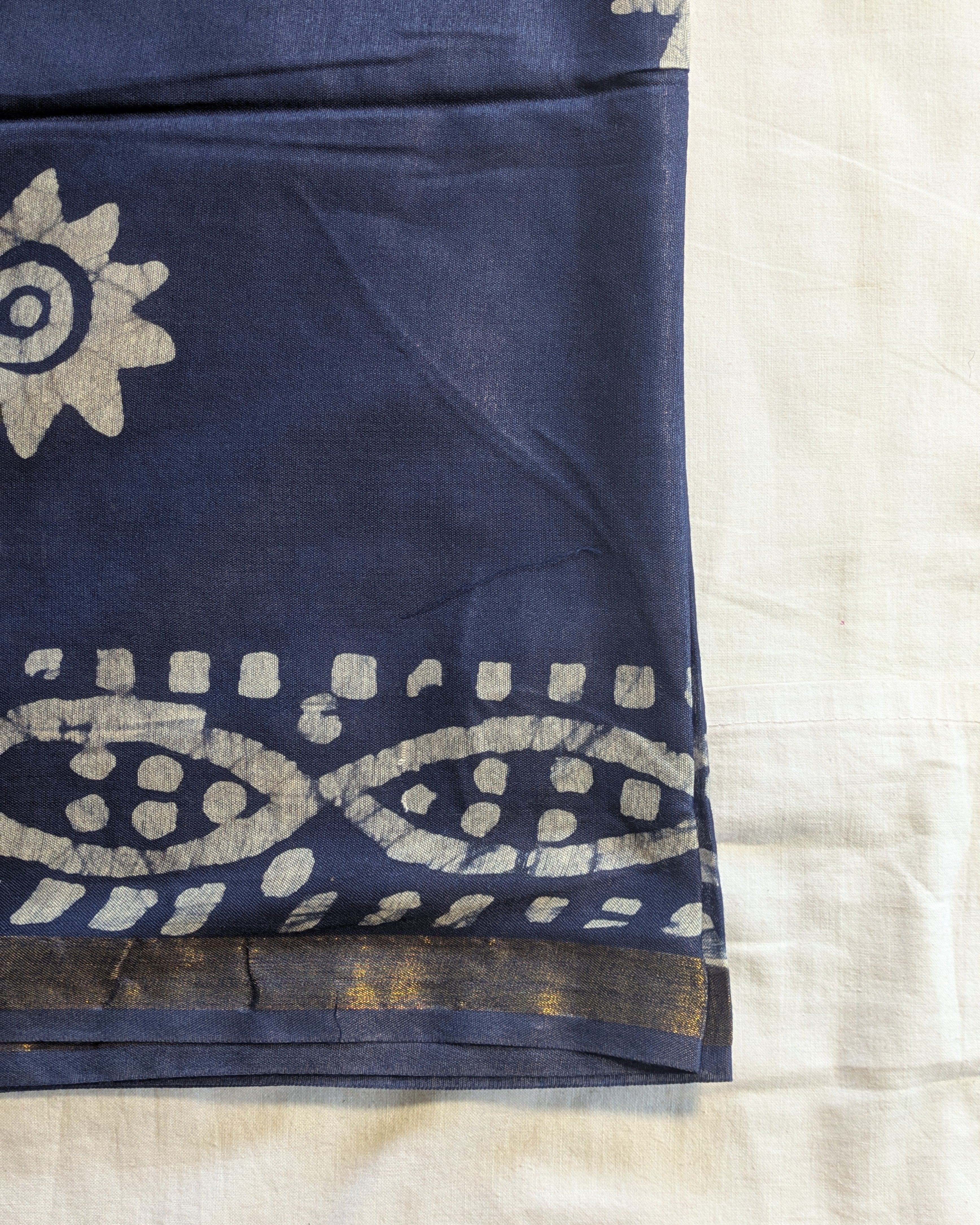 Batik Chanderi Sari with Blouse Piece Navy Blue