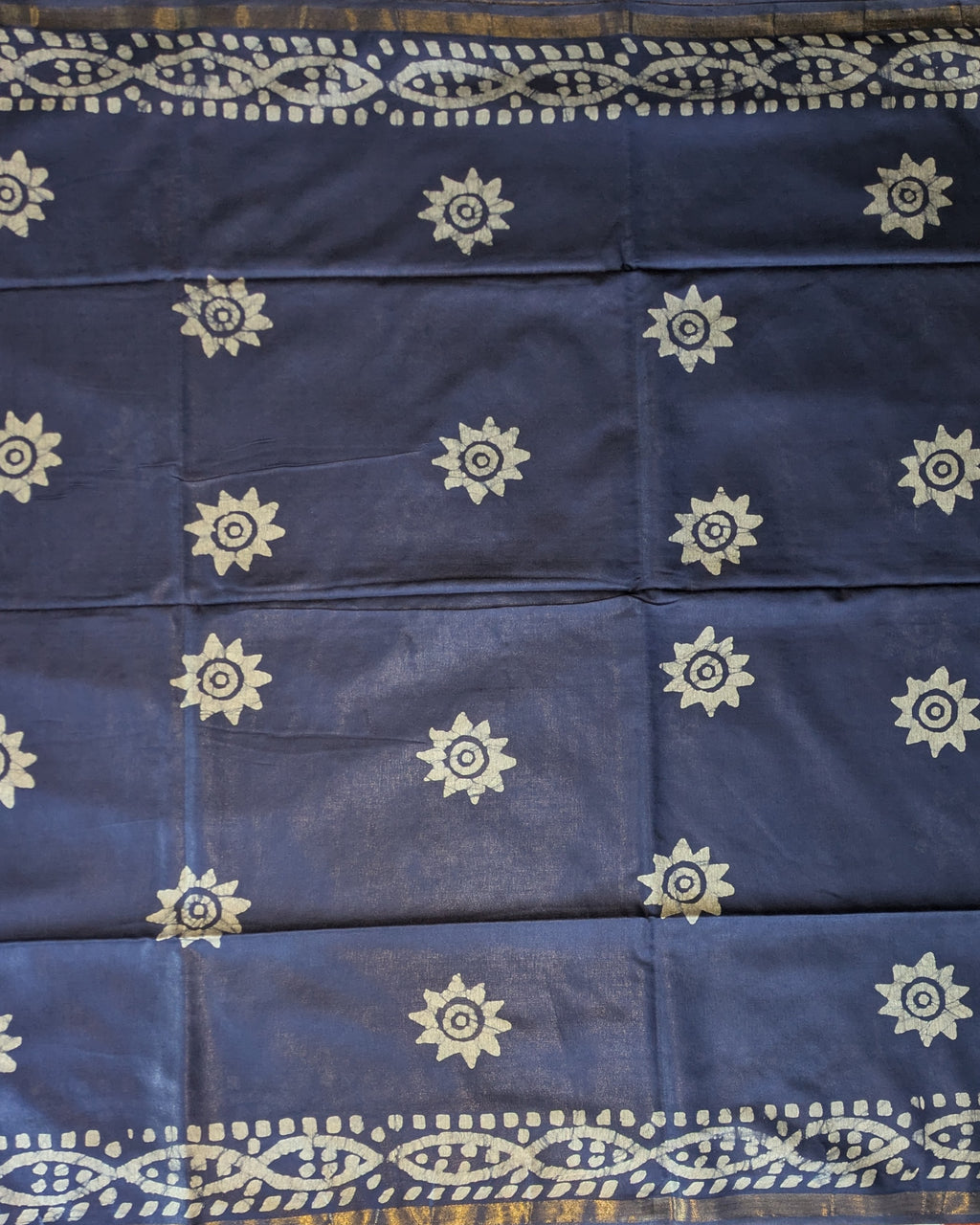 Batik Chanderi Sari with Blouse Piece Navy Blue